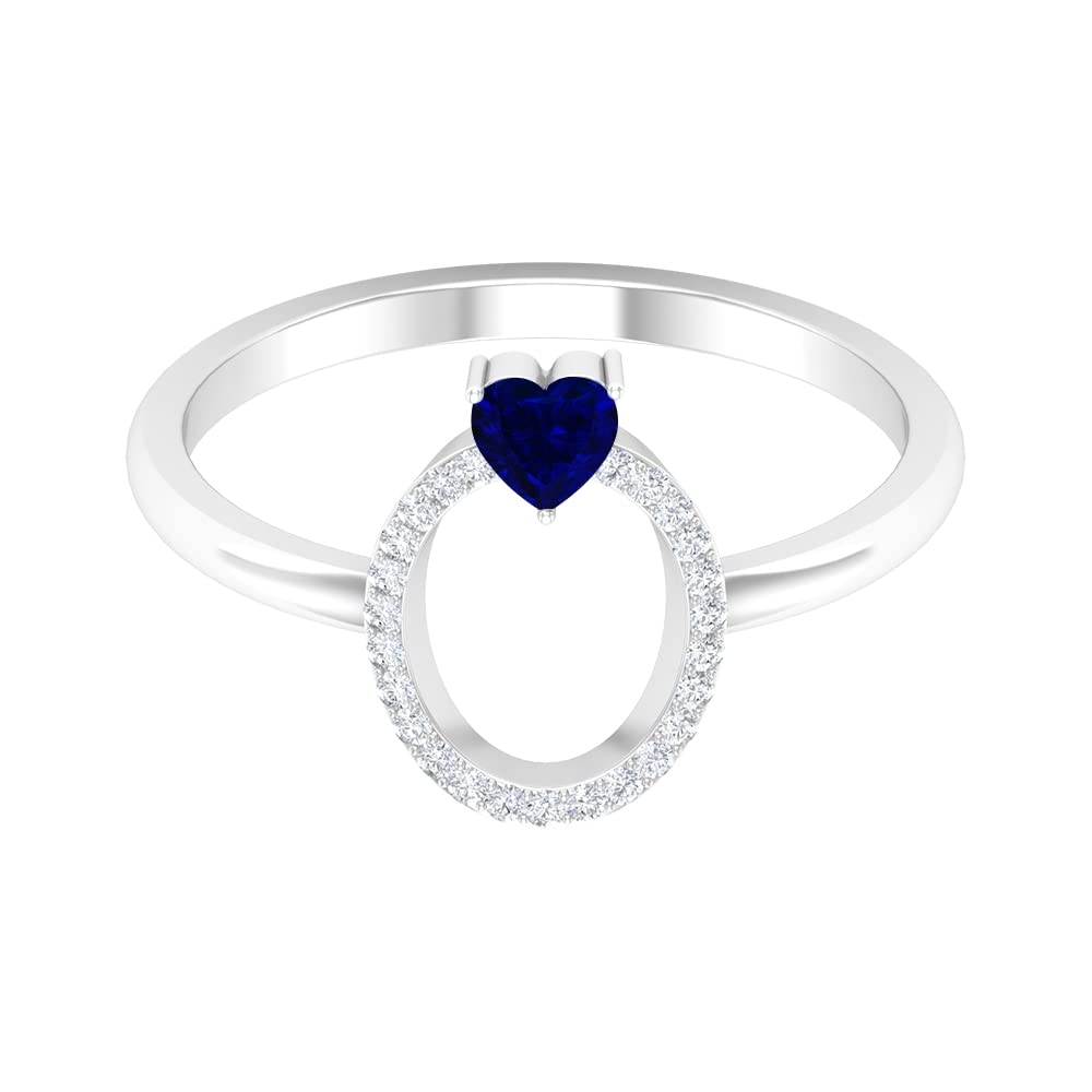 Blue Sapphire & Diamond Rings | Diamond A-Z Initial Rings for Women | 14K White Gold Alphabet Rings | Personalized Heart Initial Jewelry | Perfect for Birthdays, Anniversaries & Gifts