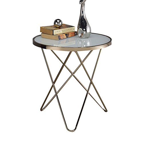 Champagne Round End Table - Metal Side Table for Living Room, Bedroom, Office & Patio - Perfect for Coffee, Books & Decor - Stylish Accent Table for Small Spaces