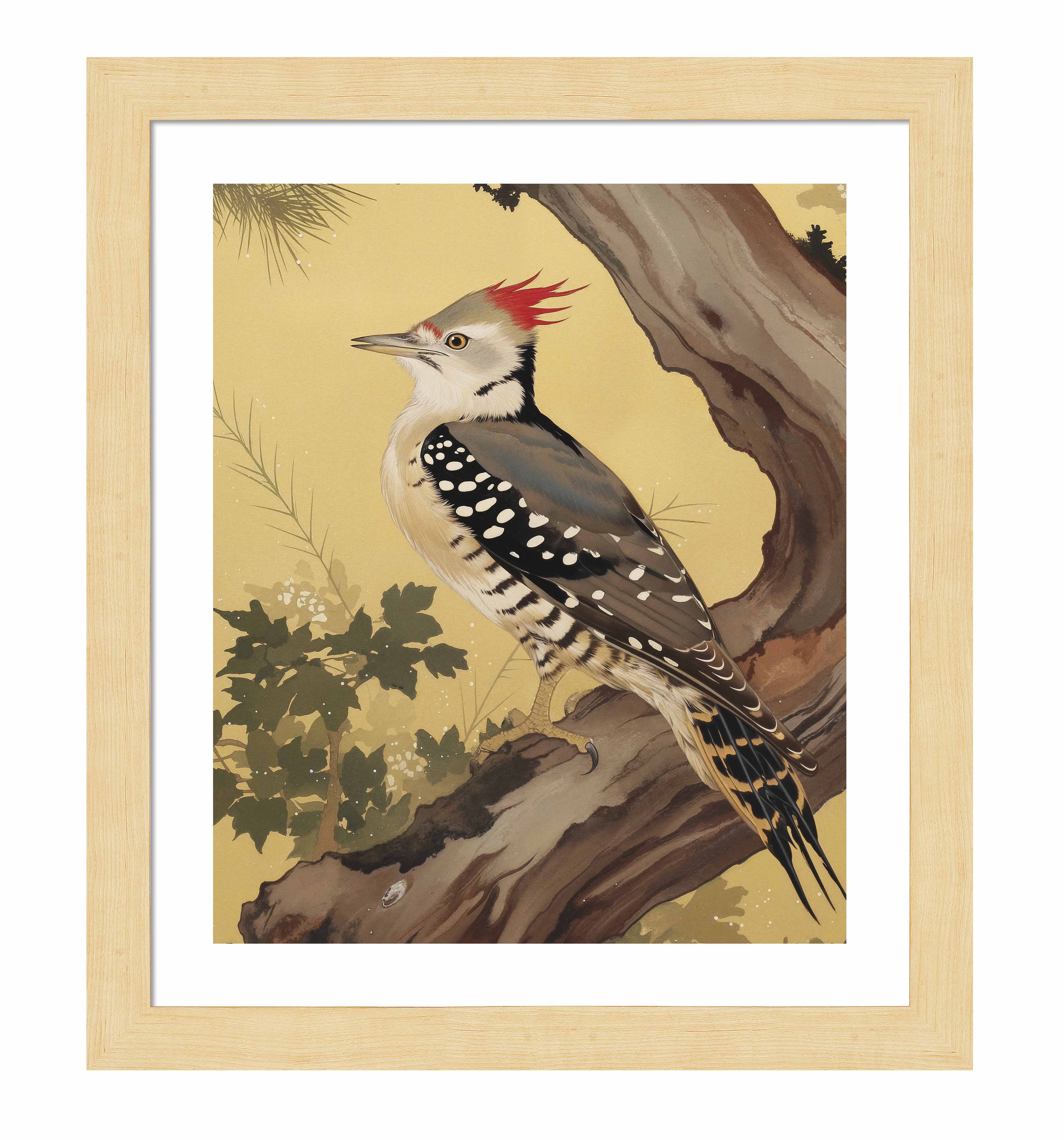 Echoes of the Forest Woodpecker in Pine Haven - Nature Inspired Wall Art Prints for Home & Office Decor | Wildlife Bird Painting for Living Room, Bedroom, or Study