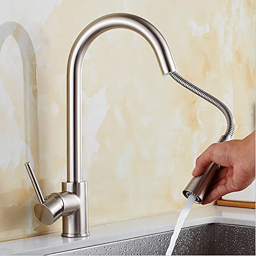 OMOONS Commercial Pull-Out Kitchen Faucet - 360° Swivel Single Handle Bar & Farmhouse Sink Tap with Nickel Finish - Perfect for Restaurants, Food Trucks & Home Kitchens