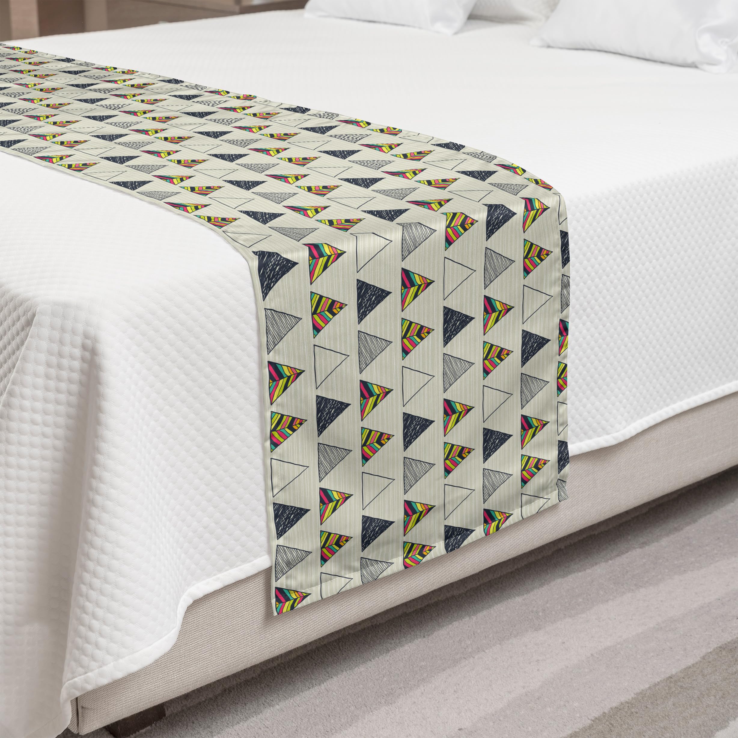 Ambesonne Geometric Bed Runner - Abstract Hand Drawn Triangles, Minimalist Modern Boho Style Bed Scarf for Home Decor | Perfect for Hotels, Guestrooms & Bedroom Accent in Taupe