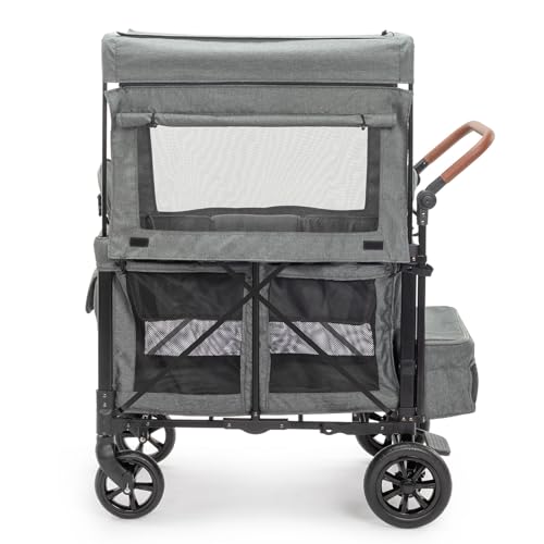 2 in 1 Stroller Wagon for Kids & Babies - Double Stroller with 2 Face-to-Face Seats, Removable Canopy & 5-Point Safety Harness - Perfect for Travel, Beach, Park & Shopping (Grey)