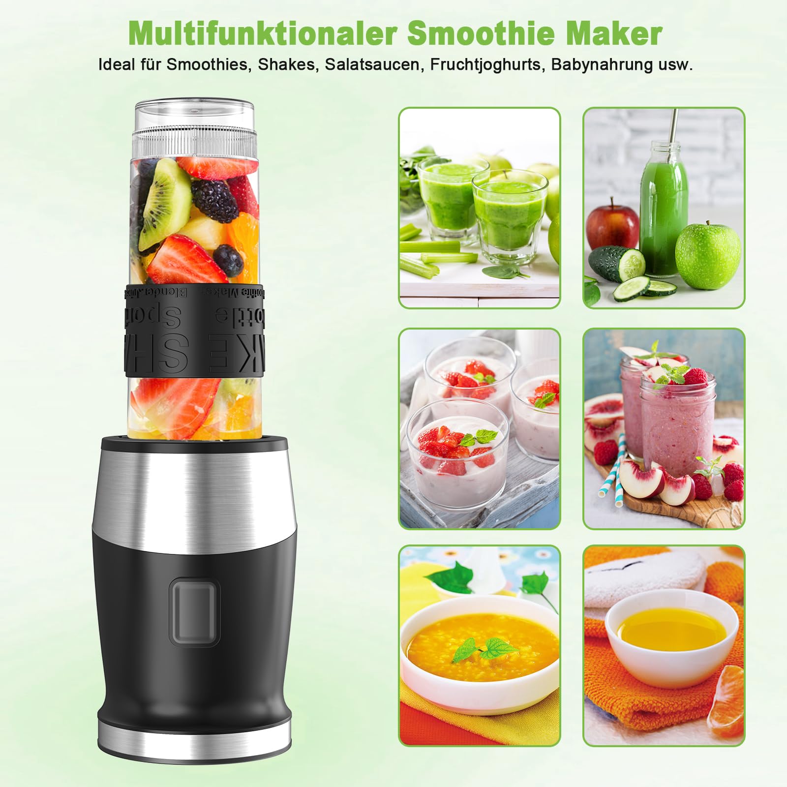 500W Portable Smoothie Blender with 570ml BPA-Free Tritan Bottles, 4 Stainless Steel Blades for Shakes, Smoothies & Baby Food - Perfect for Home, Gym & Travel