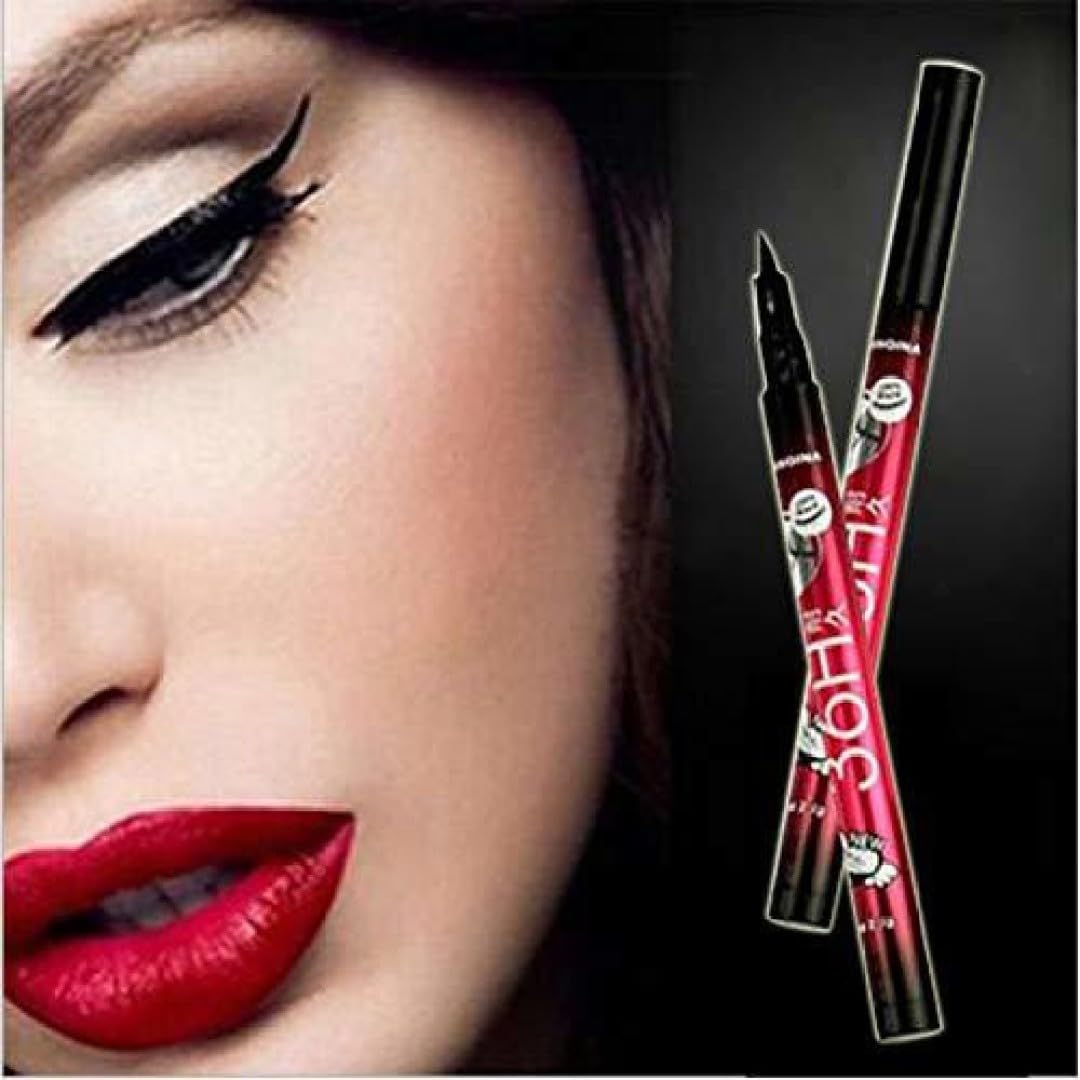 36H Long-Lasting Waterproof Black Eyeliner Pencil - Smudge-Proof & Ultra-Pigmented (Pack of 4) for Professional Makeup, Party Looks & Everyday Wear