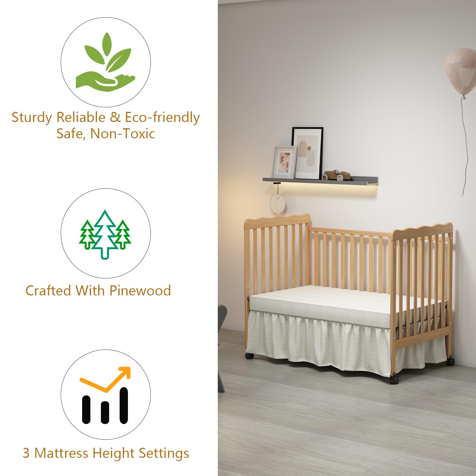 3-in-1 Convertible Baby Crib to Toddler Bed & Full Size Bed Frame - Safe Nursery Furniture for Boys & Girls - Perfect for Newborns, Infants & Growing Kids (Mattress Not Included) | Ideal for Nursery Rooms, Daycare Centers & Small Bedrooms