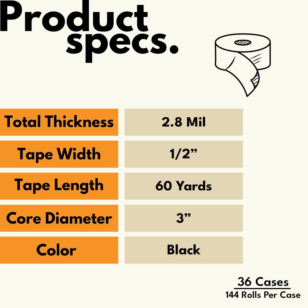 PSBM 1/2 Inch x 60 Yards Heavy Duty Strapping Tape - 5184 Pack Black Polypropylene Bundling Tape for Palletizing, Shipping & Packaging - Ideal for Warehouse, Moving & Industrial Reinforcement