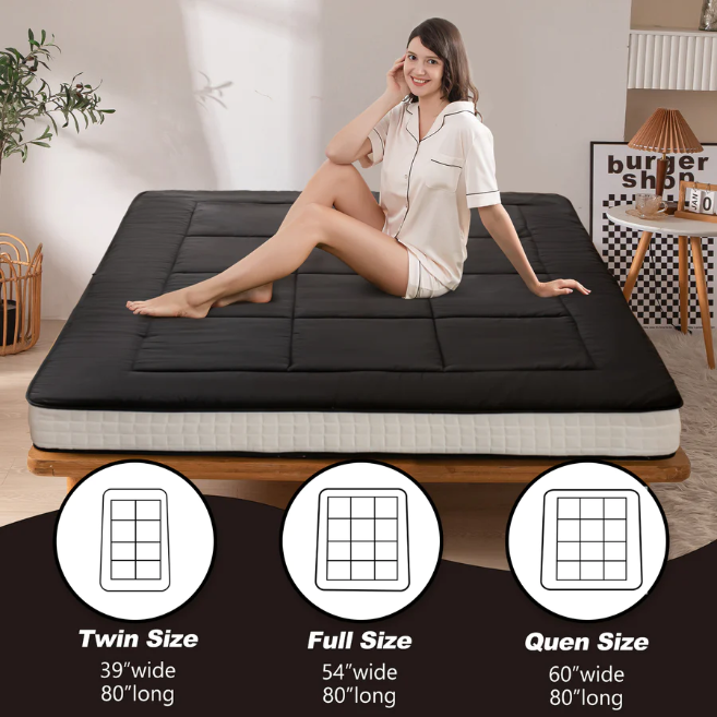 MAXYOYO 6-Inch Extra Thick Floor Futon Mattress - Black | Foldable Guest Bed, Dorm Room Essentials, Camping & Home Office Sleeping Solution