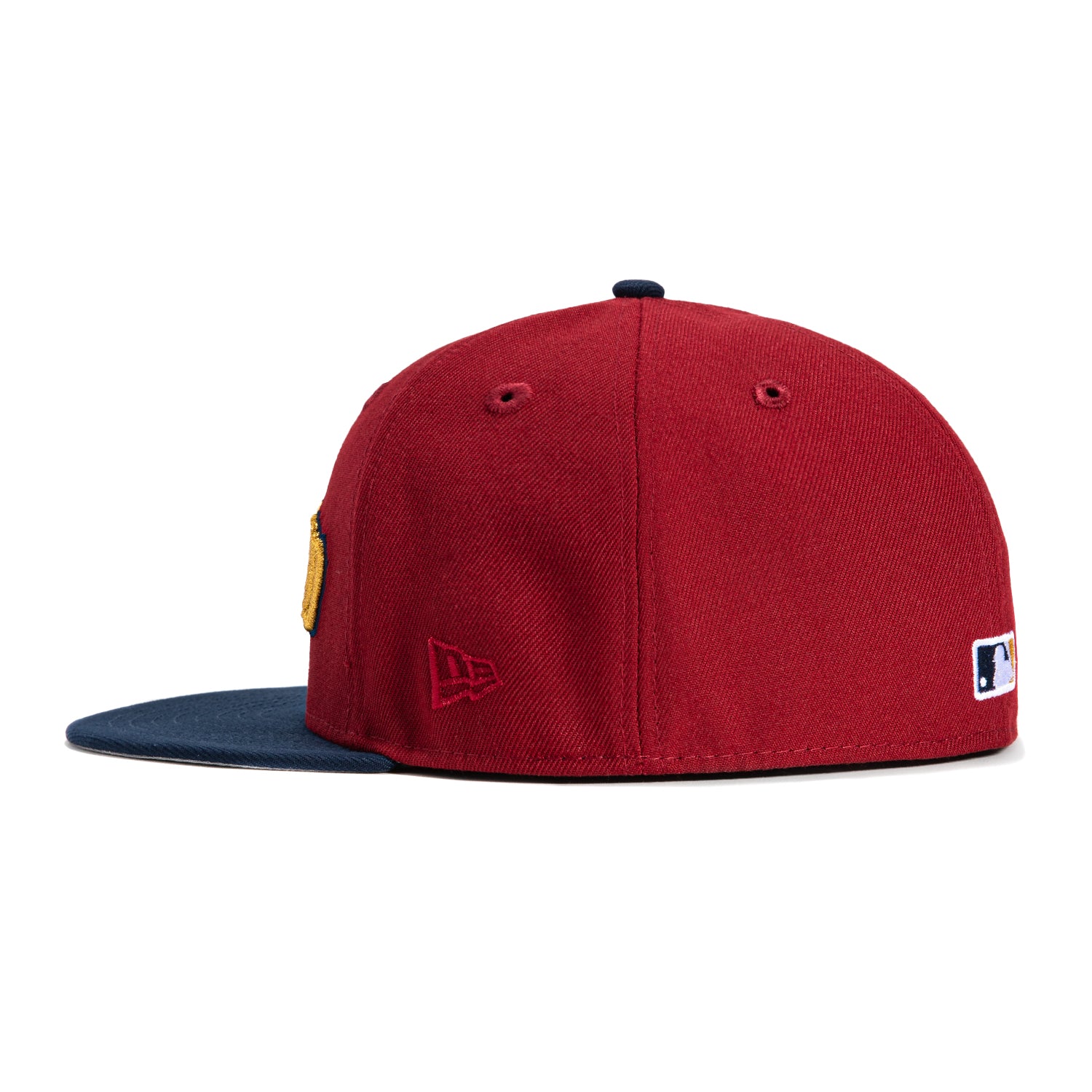 New Era 59Fifty Cleveland Guardians Alternate Logo Patch Word Hat - Cardinal, Navy, Metallic Gold - Official MLB Baseball Cap for Fans & Streetwear Fashion