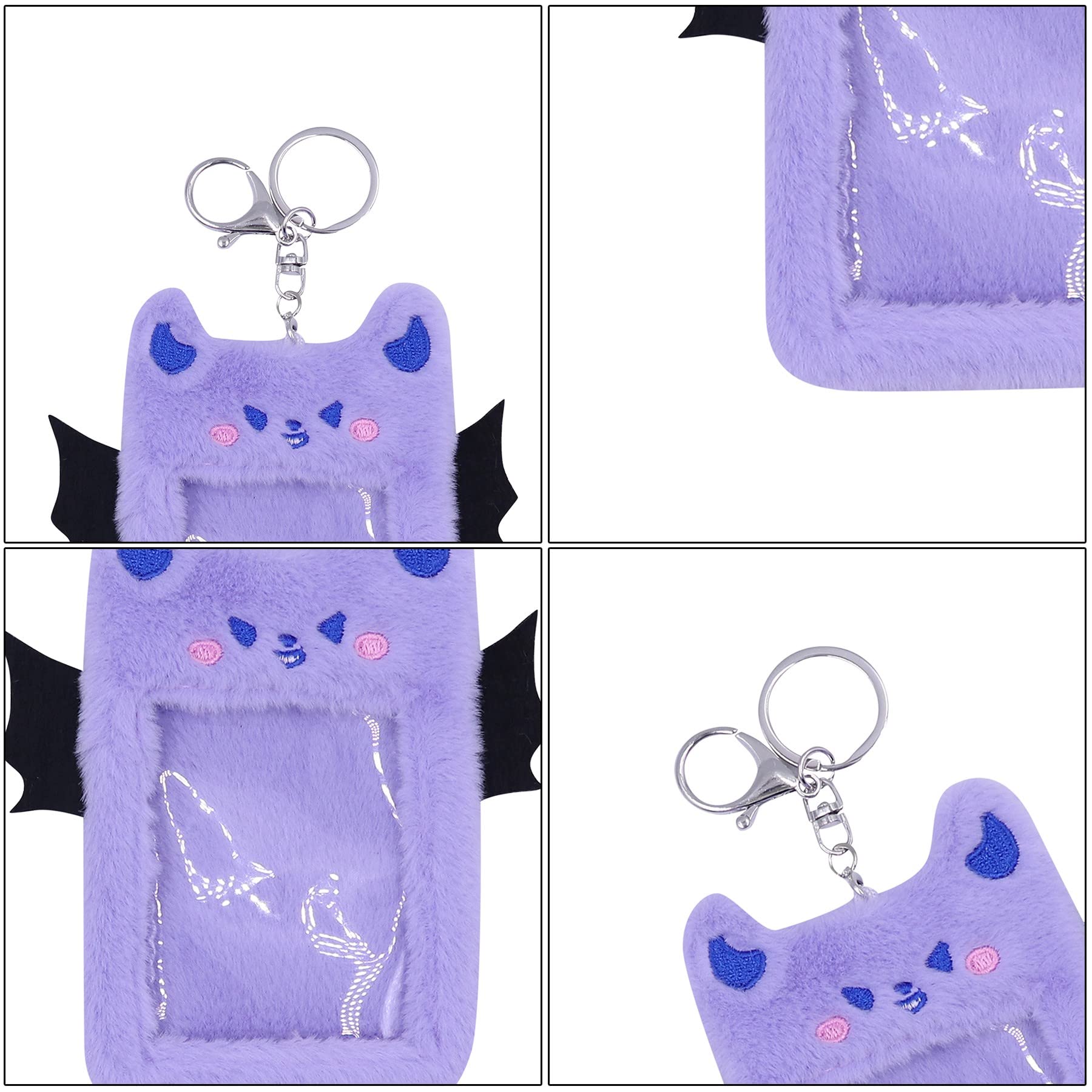 Cute Fuzzy Plush Kpop Photocard Holder with Keychain - Animal Wings Photo Sleeve for Bank ID, Credit Cards & Stationery - Perfect for Kpop Fans, Collectors & Gift Giving
