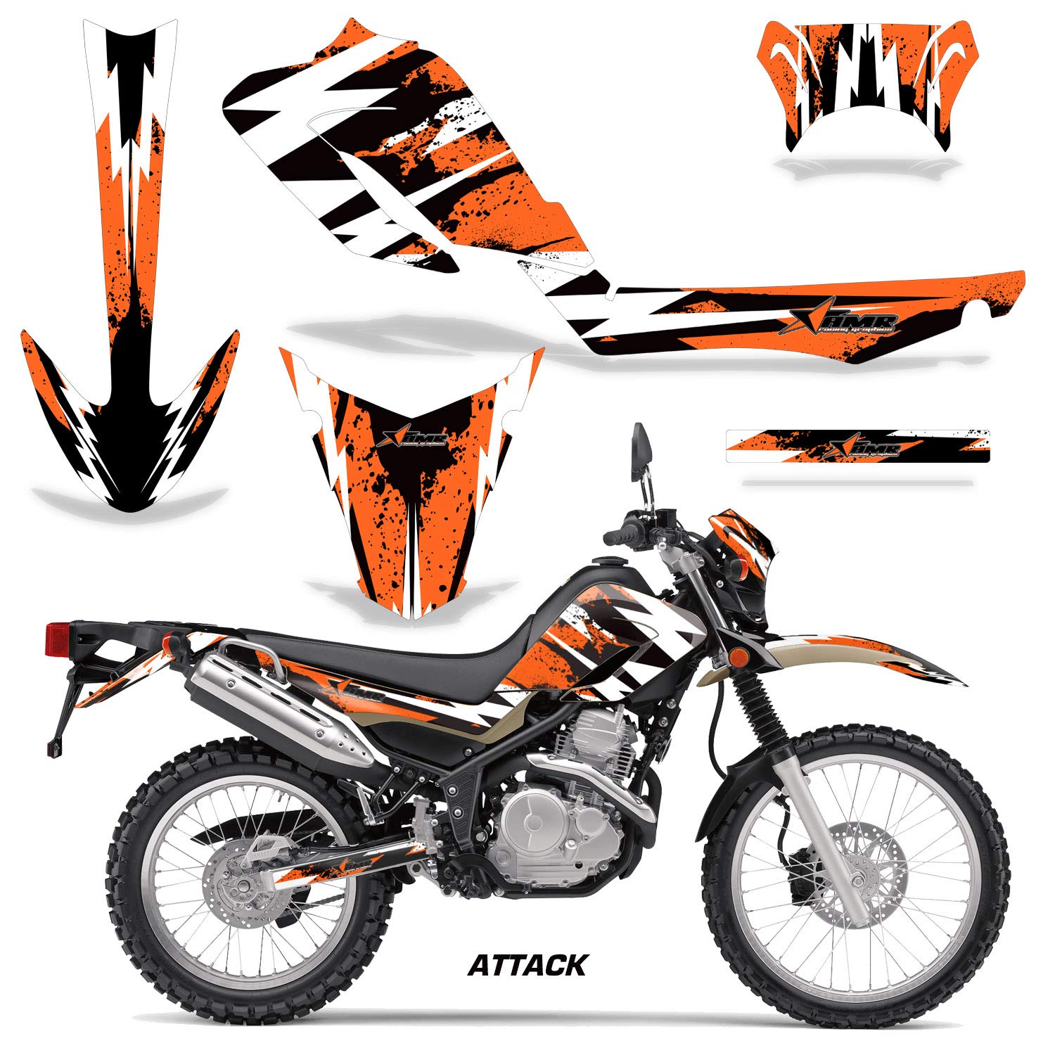 AMR Racing MX Dirt Bike Graphics Kit - Attack Orange Sticker Decal for Yamaha XT250 2019 | High-Quality Motocross Design for Off-Road Racing & Trail Riding