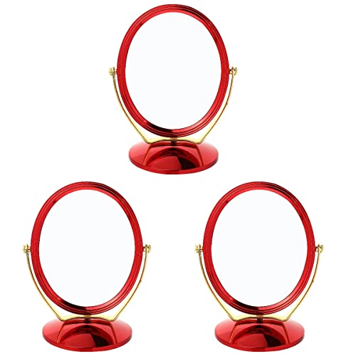 3-Piece Double-Sided Rotating Mirror Set - Traditional Chinese Wedding Dowry Decor, Portable Makeup Vanity Mirror with Stand (Red) - Perfect for Bridal Makeup, Home Decor & Gift Giving