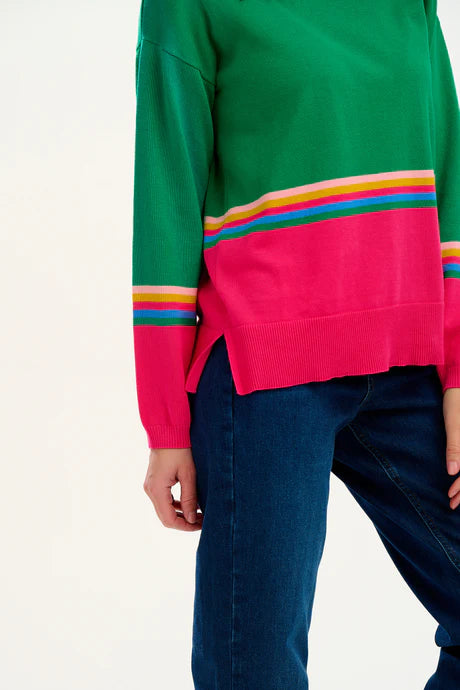 Moana Jumper Sweater - Green & Prism Color Block Pullover for Women | Cozy Winter Fashion, Casual Outfit, Disney Inspired Style