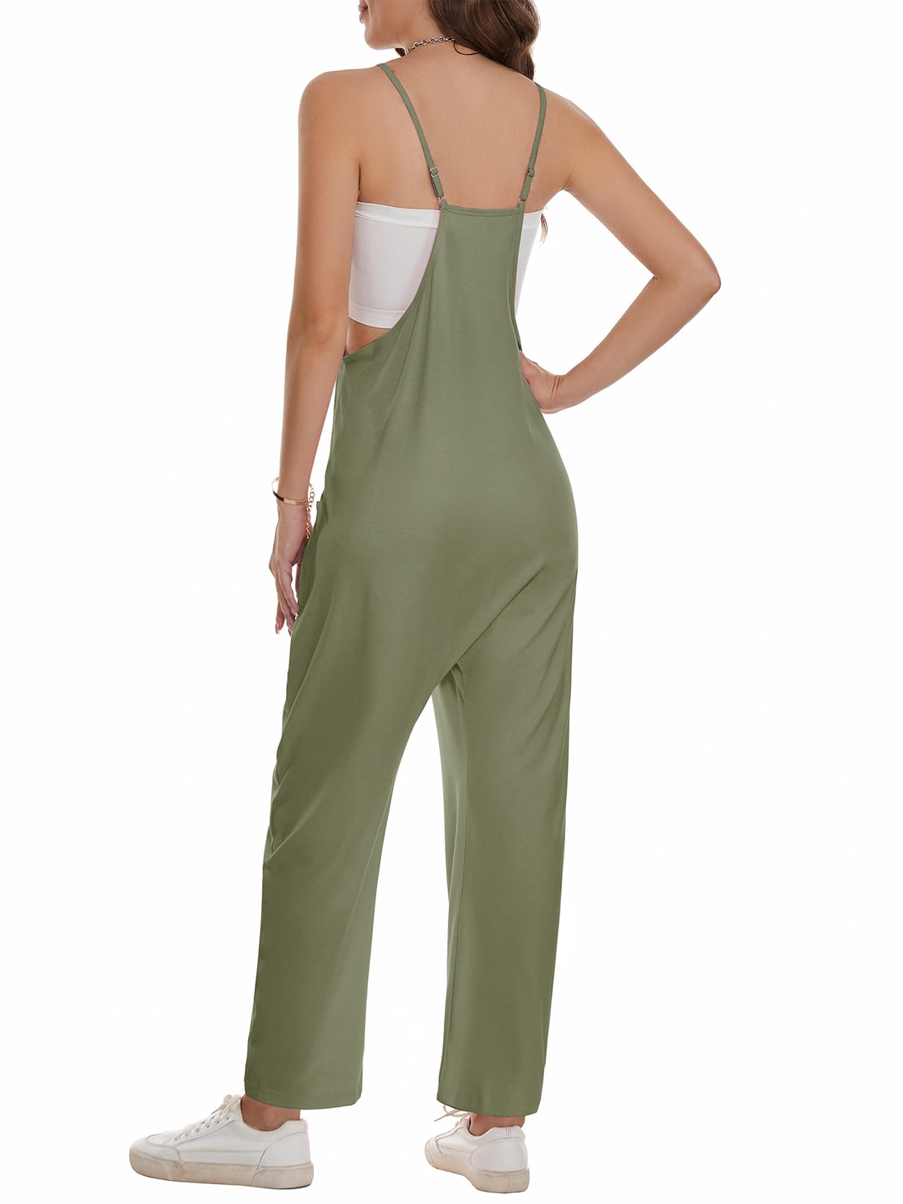Trendy Women's Sleeveless Jumpsuit with Pockets - Loose Fit Romper & Spaghetti Strap Overalls | Casual Summer Outfit, Beach Wear & Street Style Fashion