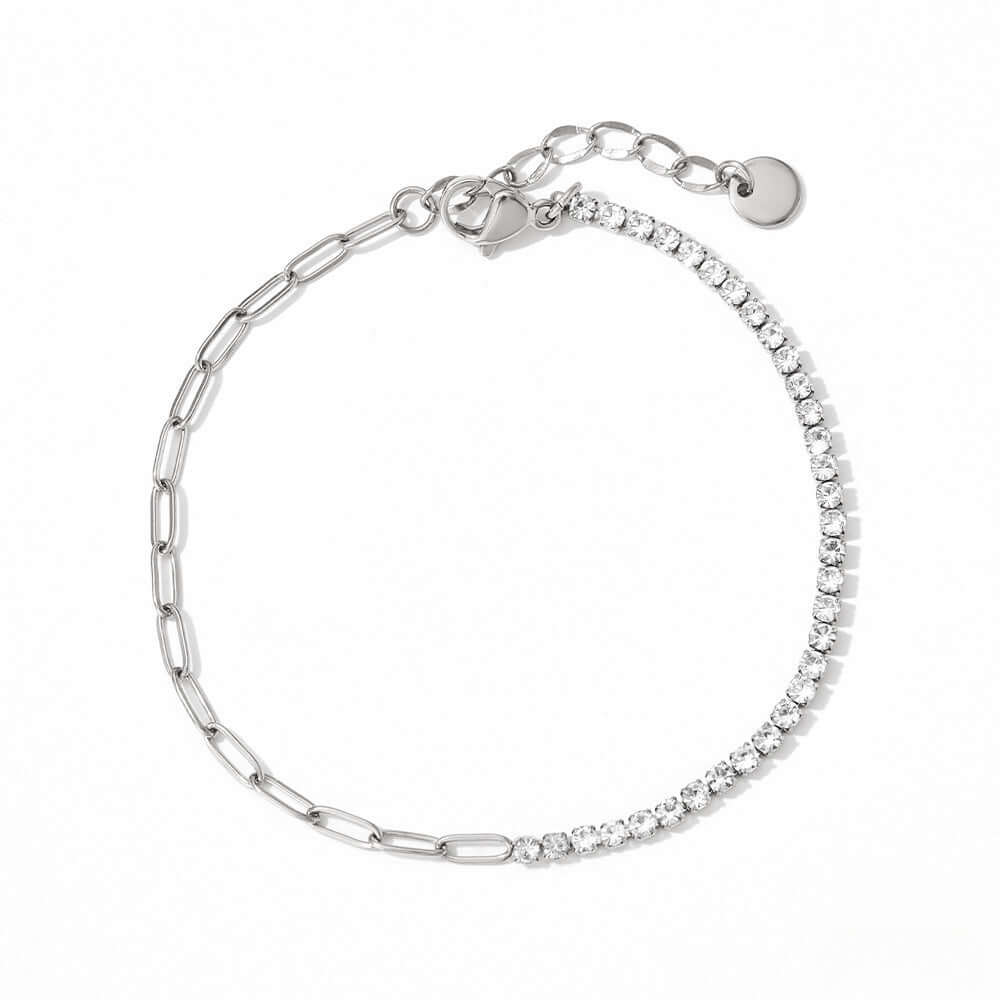 Elegant Half Eternity Paperclip Tennis Bracelet for Women - Sterling Silver Cubic Zirconia Jewelry Gift | Perfect for Weddings, Parties & Everyday Wear | MQ025