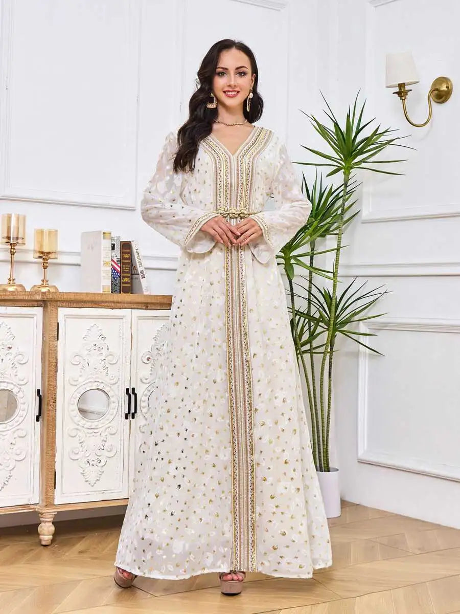 Elegant Moroccan Muslim Eid Dress - Women's Embroidered Caftan Kaftan for Special Occasions | Perfect for Eid Celebrations, Weddings & Festive Gatherings