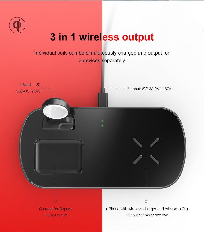 3 in 1 Apple Wireless Charger Stand for iPhone 14/13/12, AirPods & Apple Watch - Fast Charging Station for Home, Office & Travel