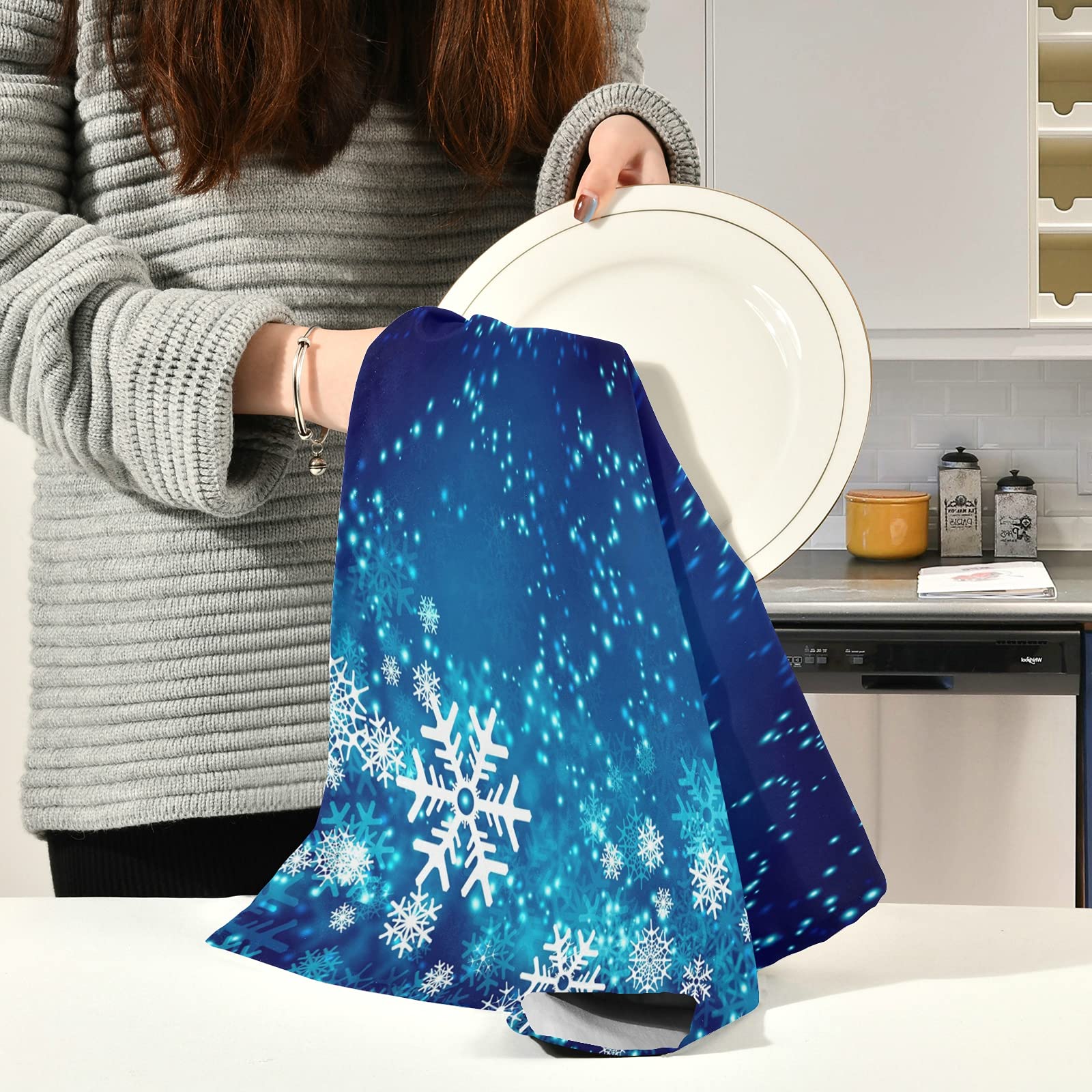 ALAZA Christmas Snowflakes Decorative Kitchen Dish Towels Set of 6 - Soft, Absorbent Hand Towels for Holiday Cleaning & Decor - 18 x 28 Inch Dishcloths - Perfect for Christmas Kitchen Decor, Gift Giving & Holiday Hosting