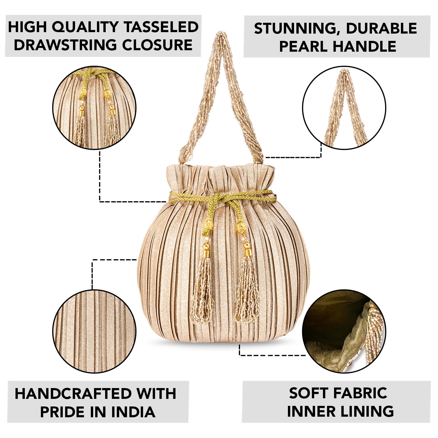Elegant Indian Potli Bags for Women - Handmade Ethnic Clutch Purse with Drawstring | Perfect for Weddings, Evening Parties & Festive Occasions