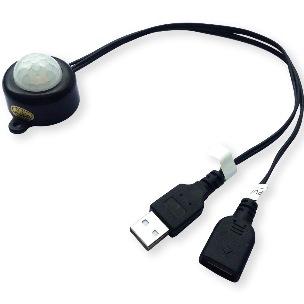 5V 2A PIR Motion Sensor Switch with USB Cable for LED Strip Lights - Automatic On/Off with Light Detection, Black - Perfect for Home Security, Closet Lighting & Night Lights