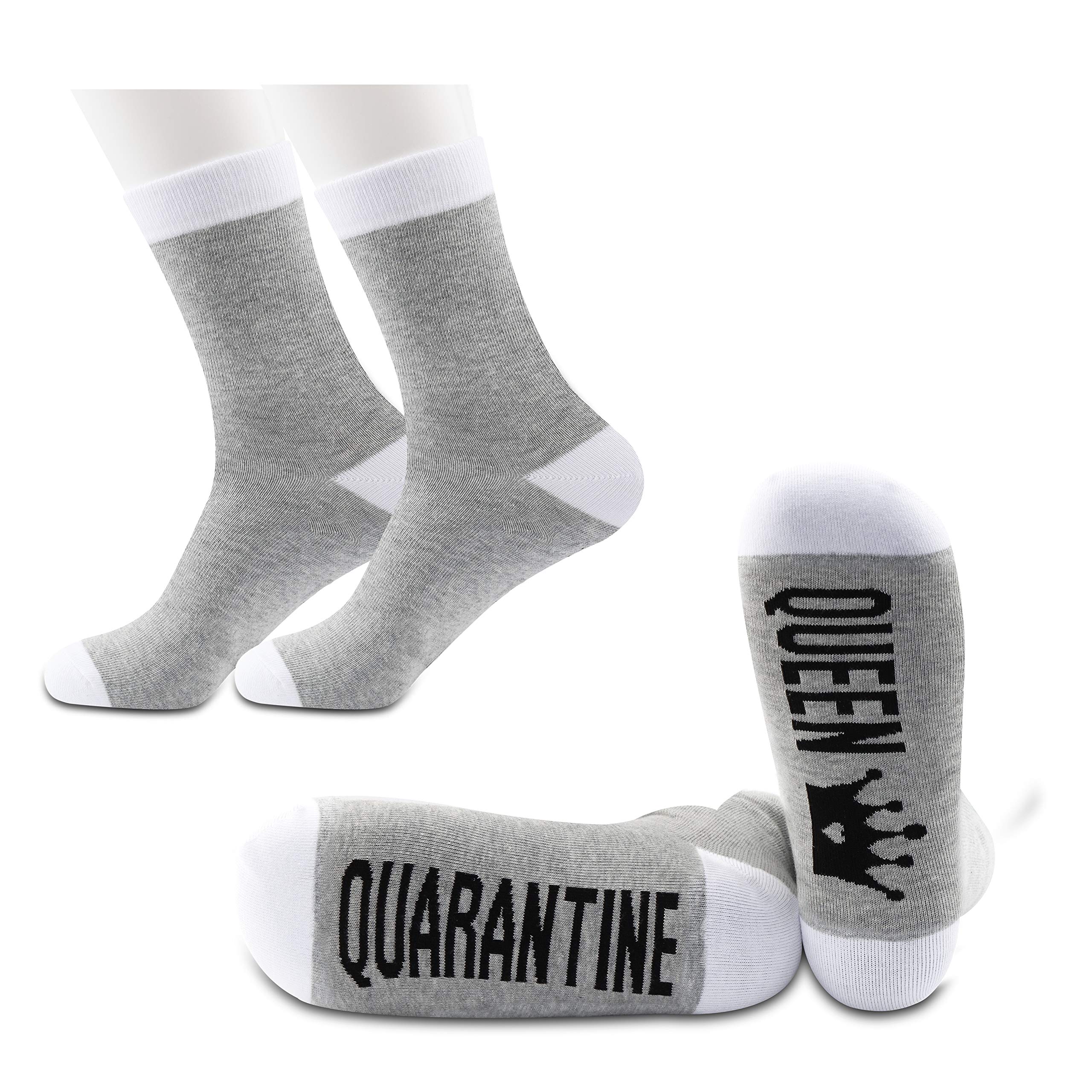 JXGZSO 2 Pairs Funny Quarantine Socks - Perfect Gift for Quarantine Queen & King - Comfortable Novelty Socks for Home, Hospital Stay or Isolation - Great Pandemic Humor Gift Idea