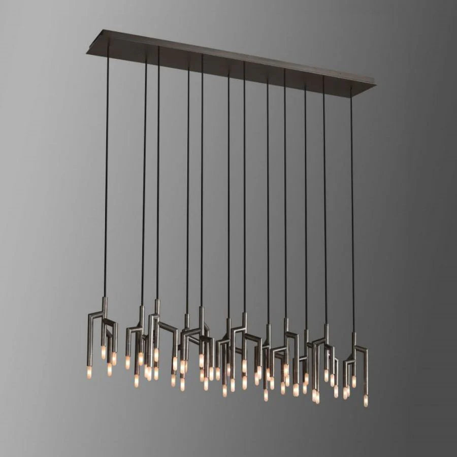 Modern Flora Linear Chandelier - 6-Light LED Crystal Pendant Lighting Fixture for Dining Room, Kitchen Island & Bedroom - Elegant Gold Finish Contemporary Ceiling Light