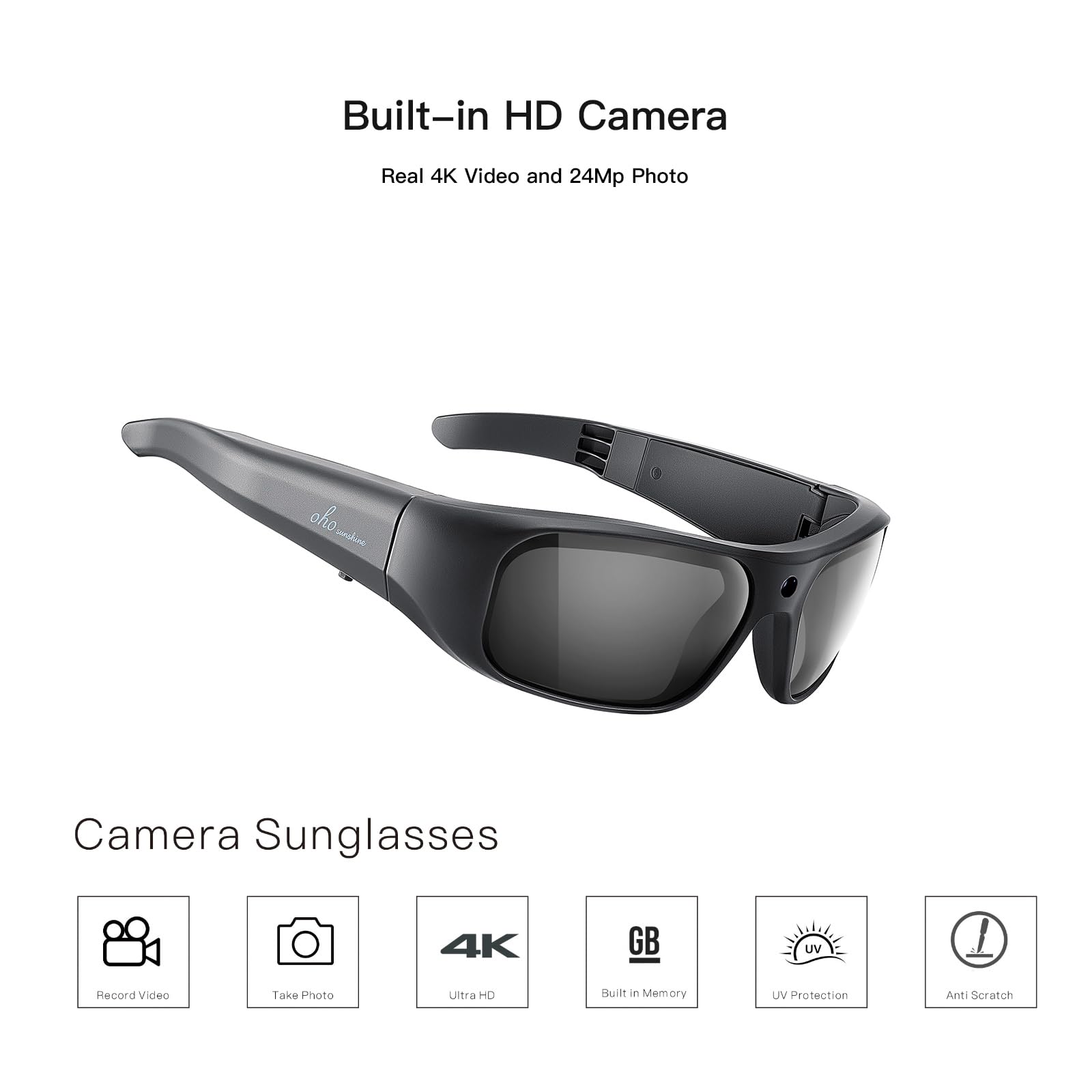 OhO 4K Ultra HD Waterproof Sports Sunglasses with Built-in Camera, 64GB Memory, Polarized UV400 Lenses - Unisex Design for Cycling, Running, Skiing & Outdoor Adventures