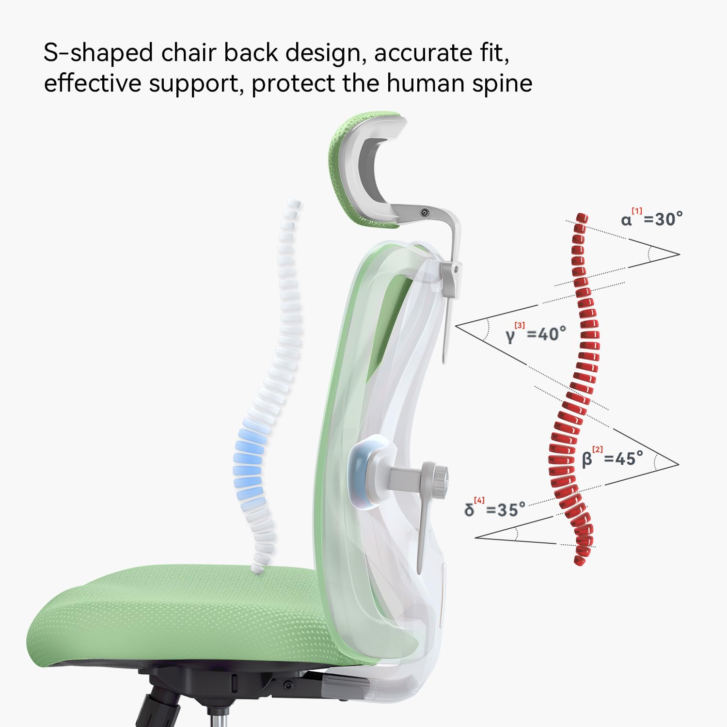 SIHOO M18 Ergonomic Office Chair - Adjustable Headrest & Lumbar Support, High Back Executive Swivel Chair for Home Office & Gaming, Light Green - Perfect for Long Work Hours & Comfortable Workspace Setup
