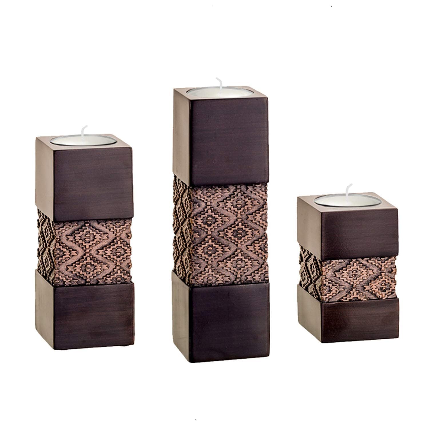 Dublin Brown Set of 3 Tealight Candle Holders - Elegant Table Decor Gift Set for Living Room, Dining Table, Coffee Table, Fireplace, Entrance & Bathroom | Perfect for Romantic Dinners, Holiday Centerpieces & Relaxing Bath Time