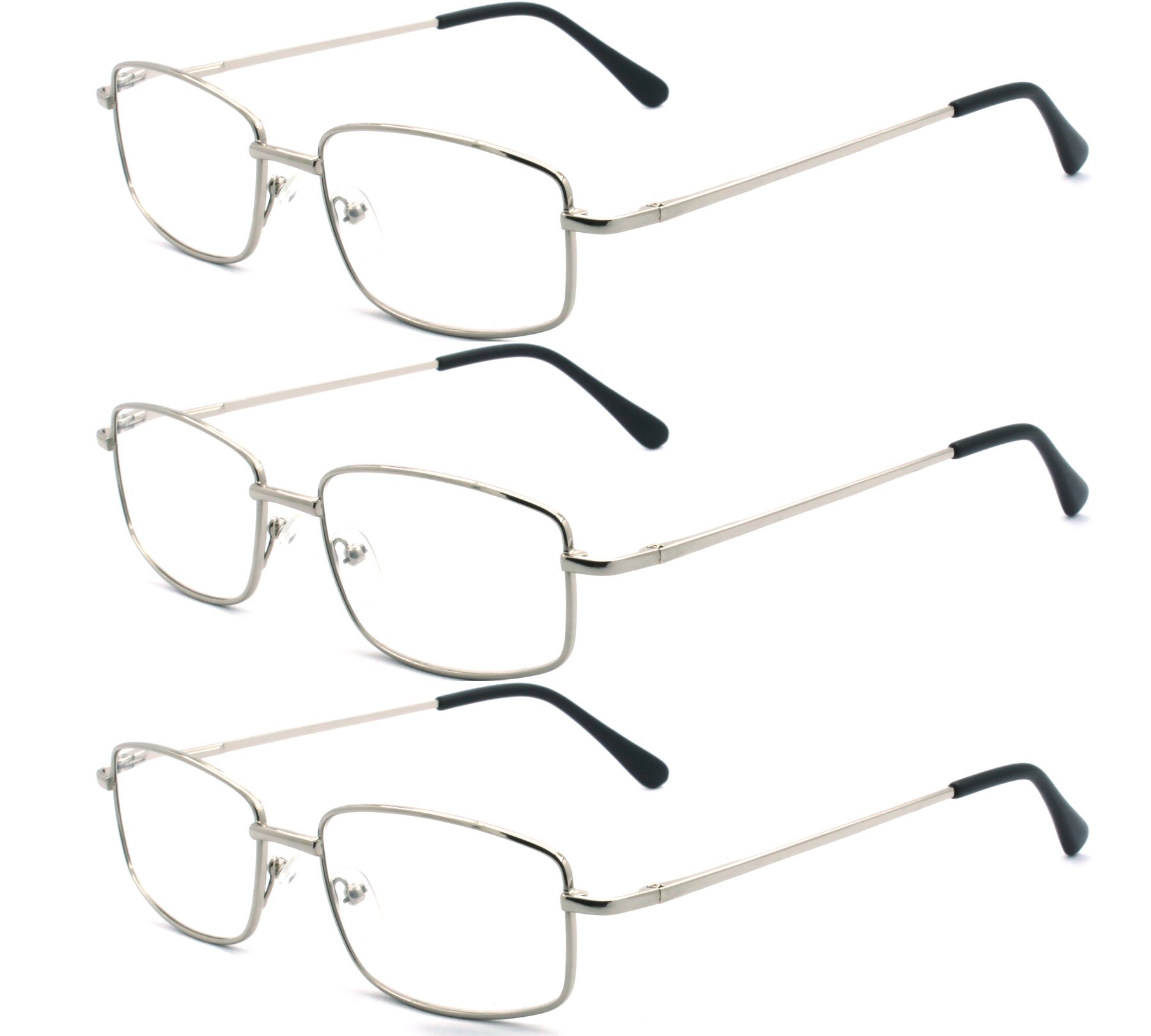 Extra Wide Rectangular Metal Reading Glasses for Men and Women - Lightweight Blue Light Blocking Readers for Office, Computer Work & Reading