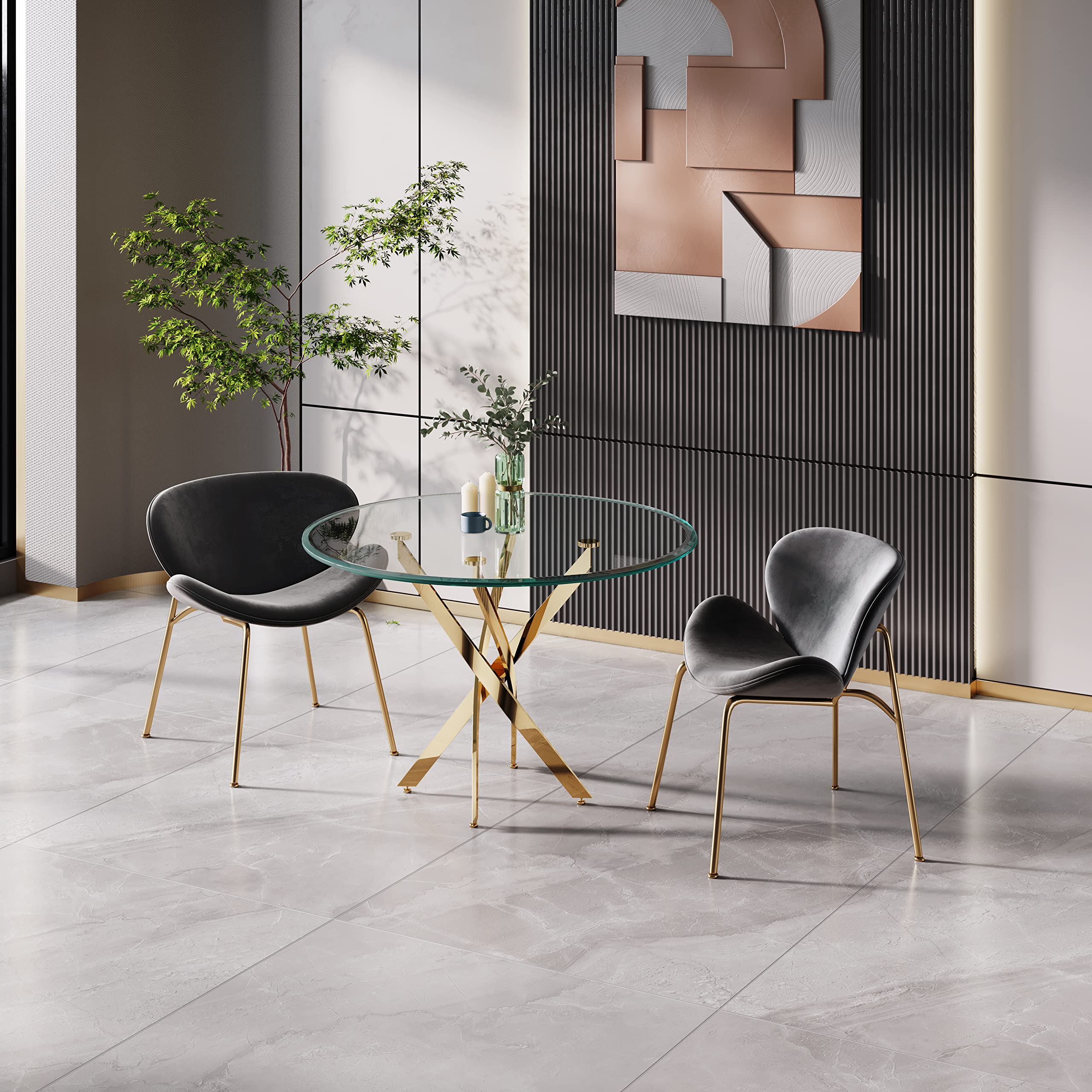 Velvet Dining Chairs Set of 2 - Modern Side Chairs with Golden Legs & Curved Back, Comfy Vanity & Reading Chairs for Bedroom, Living Room, Kitchen | Perfect for Dinner Parties, Home Office & Relaxing