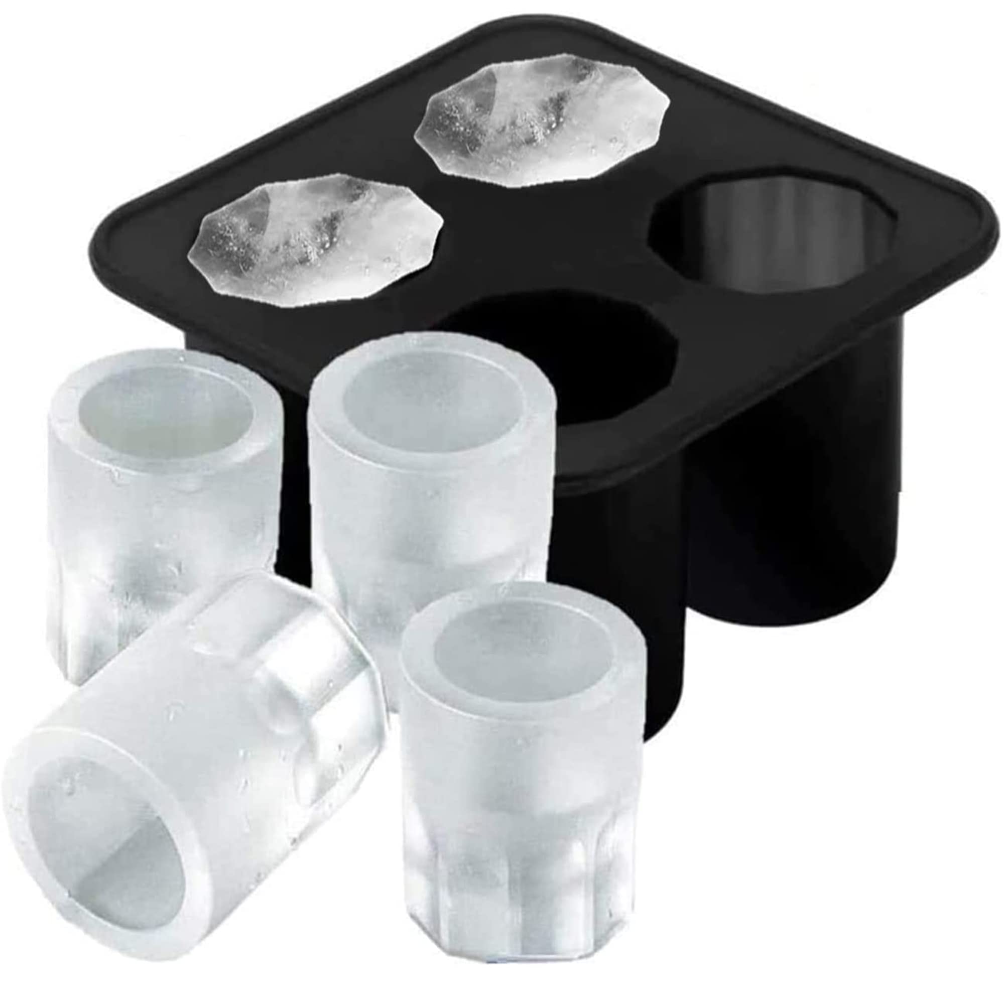 Premium Silicone Shot Glass Ice Molds - 4 Cavity Reusable Whiskey Ice Cube Trays for Freezer (1oz Capacity, 1.3 Inch) - Perfect for Cocktails, Bourbon, Scotch & Party Drinks