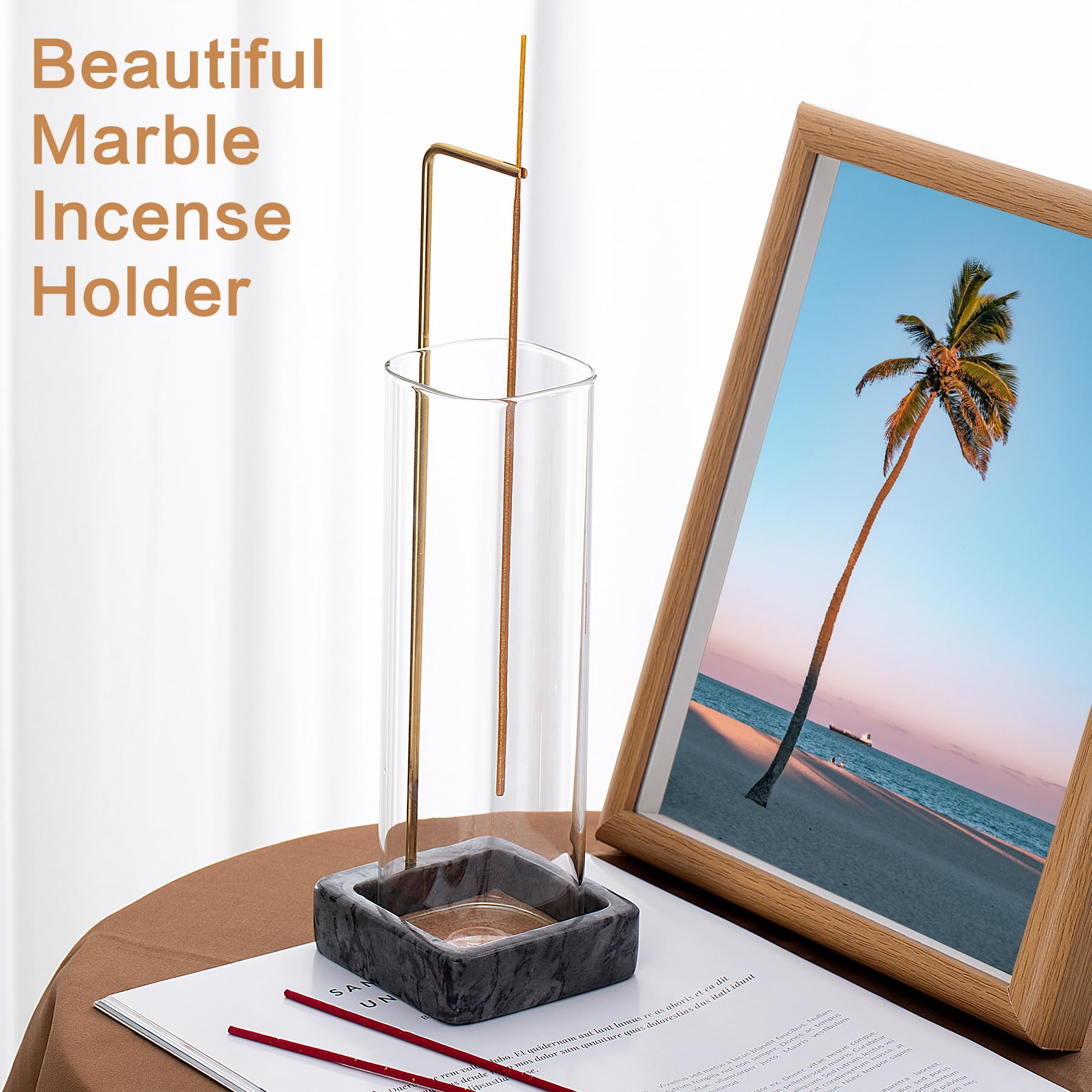 Premium Marble Incense Stick Holder - Anti-Ash Flying Brass Burner for Meditation, Yoga & Aromatherapy - Elegant Black Home Decor for Relaxation & Spiritual Practice