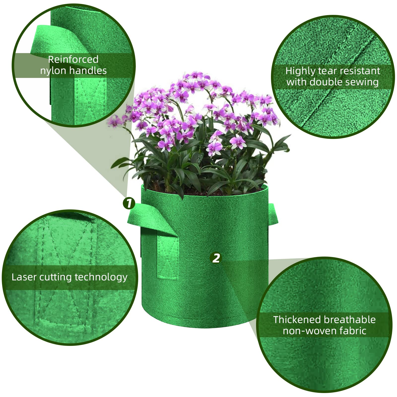 12-Pack 5 Gallon Thickened Nonwoven Fabric Plant Grow Bags with Handles - Durable Garden Planter Pots for Vegetables, Flowers, Fruits & Plants - Perfect for Outdoor Gardening, Balcony Planting & Container Gardening (Green)