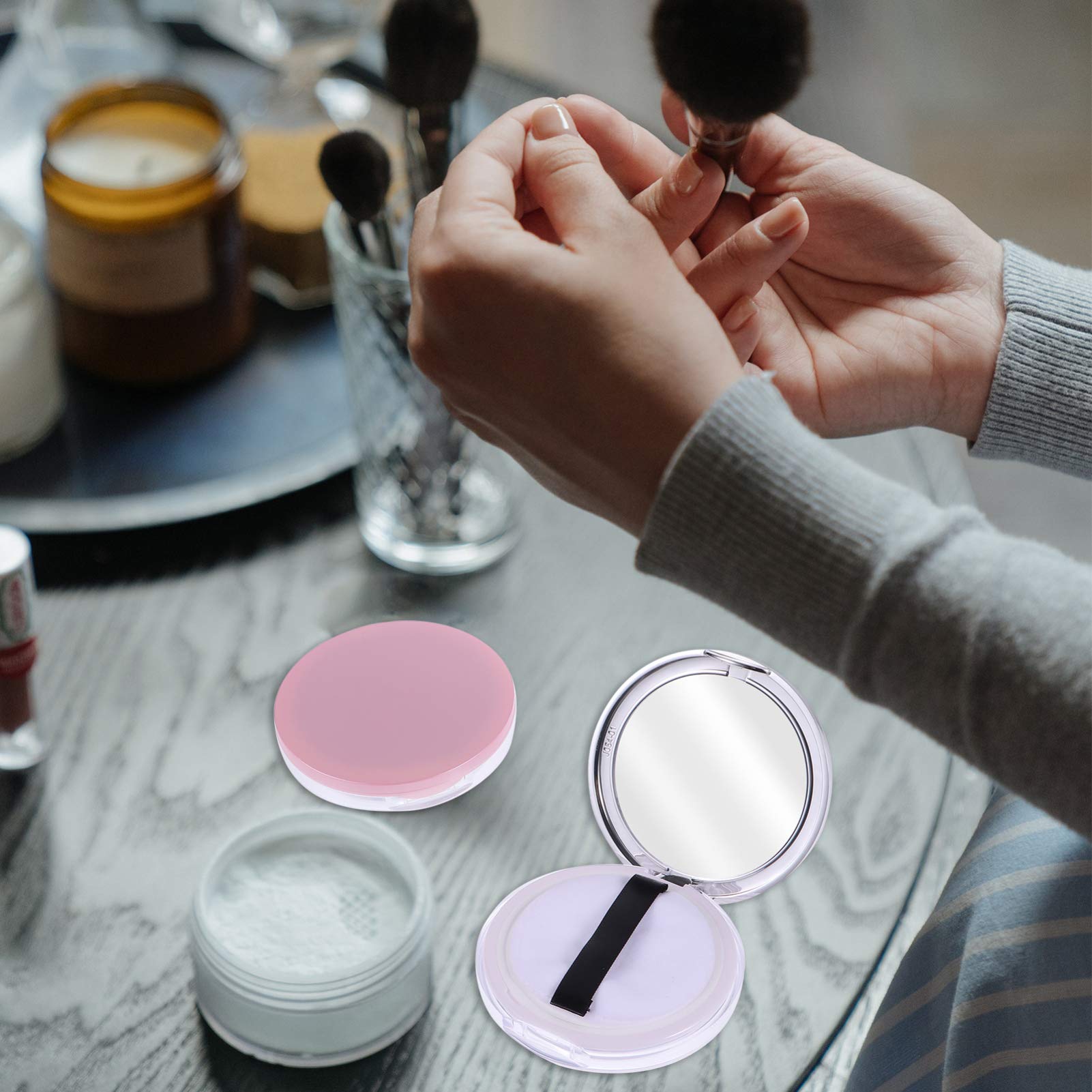 Lurrose 2Pcs Empty 5g Powder Puff Container - Reusable Loose Powder Compact Case with Mirror, Net Sifter & Puff | Travel Makeup Organizer for Mineral Foundation, Setting Powder & Blush | Perfect for Home, Travel & Professional Makeup Kits