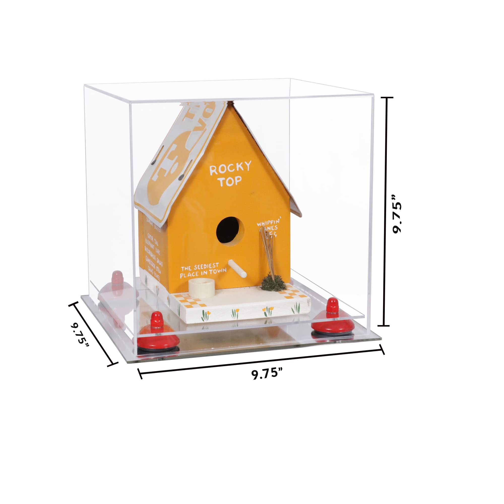 Clear Acrylic Display Case with Mirror Base & Red Risers - 9.75