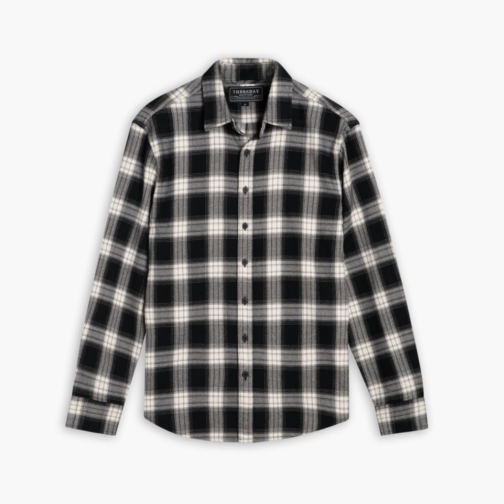 Forever Flannel Shirt for Men & Women - Soft Plaid Button-Up Shirt in Black & Cream | Perfect for Fall Layering, Outdoor Adventures & Casual Style