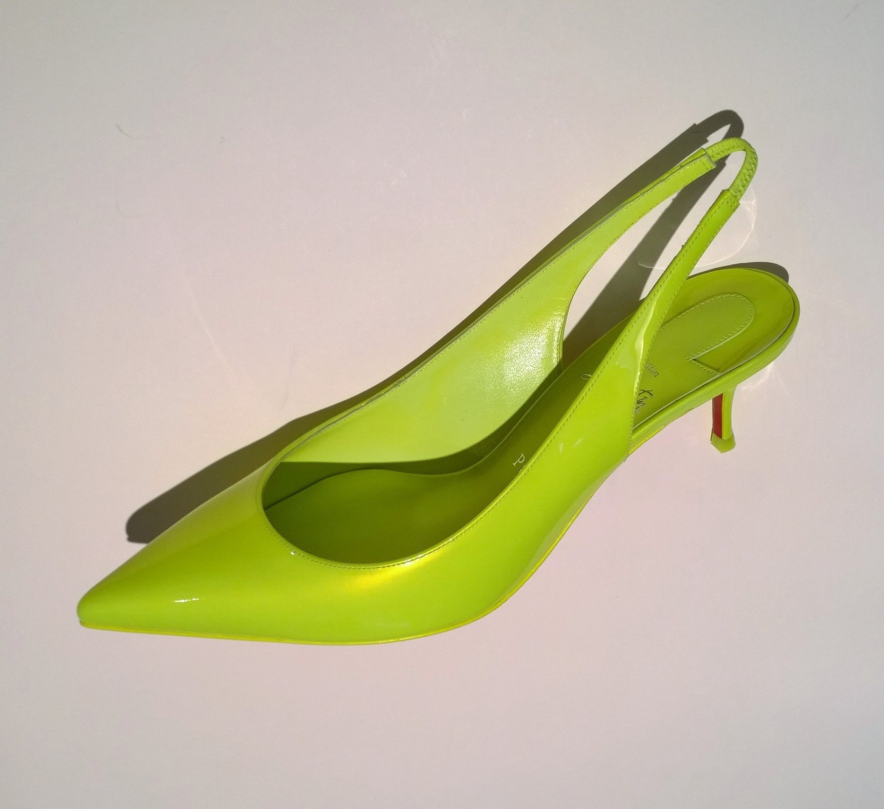 Christian Louboutin Kate Sling 55mm Fluorescent Yellow Kitten Heels - Elegant Women's Dress Shoes for Parties & Evening Events