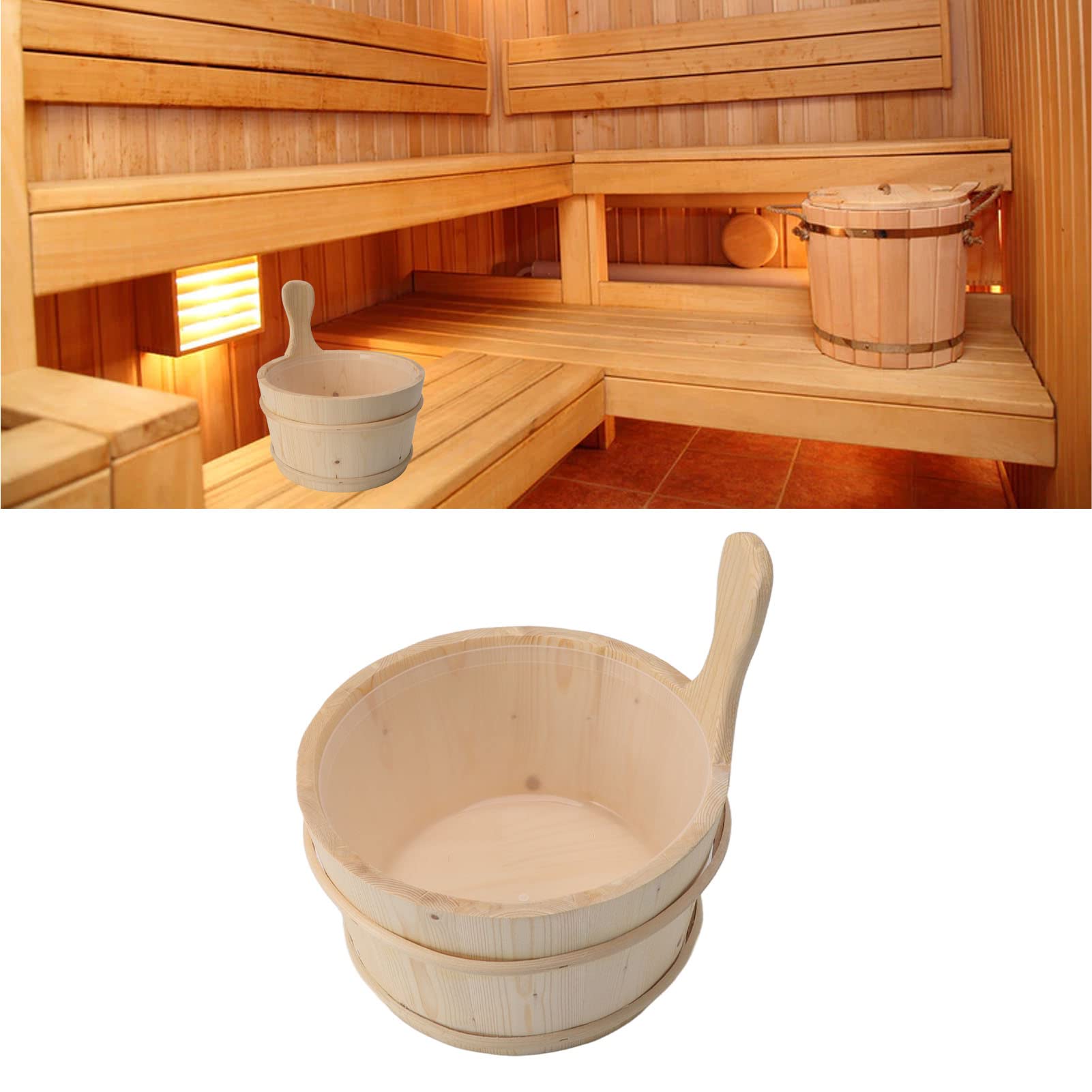 Qcwwy Wooden Sauna Bucket Set, 4L - Handcrafted Wood Sauna Accessory with Plastic Insert for Spa, Swimming Pool - Perfect for Relaxation & Wellness Retreats