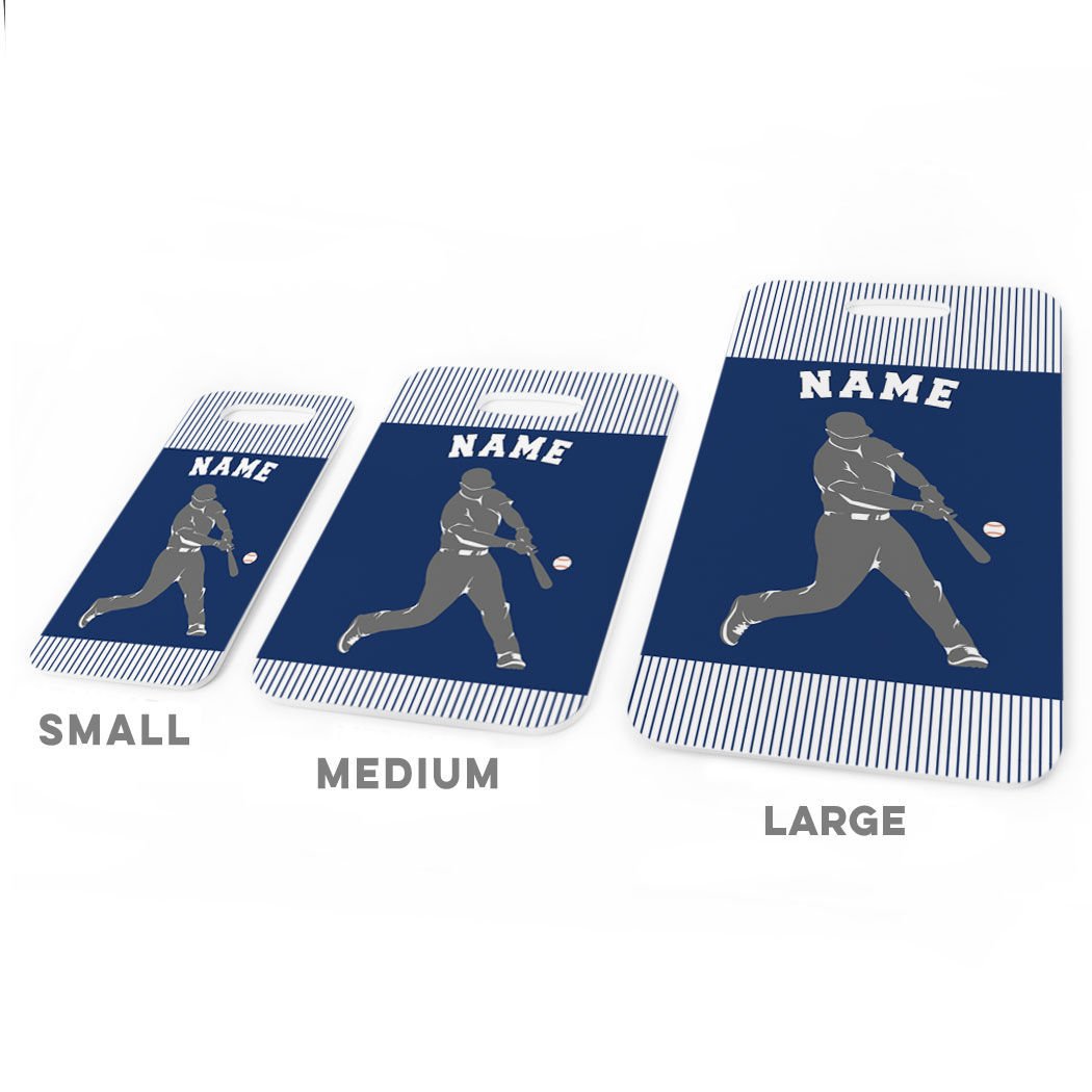 Personalized Baseball Player Luggage Tag - Custom Name Batter Bag Tag with Standard Lines, Large Navy/Gray - Perfect for Baseball Travel Gear & Sports Equipment Organization