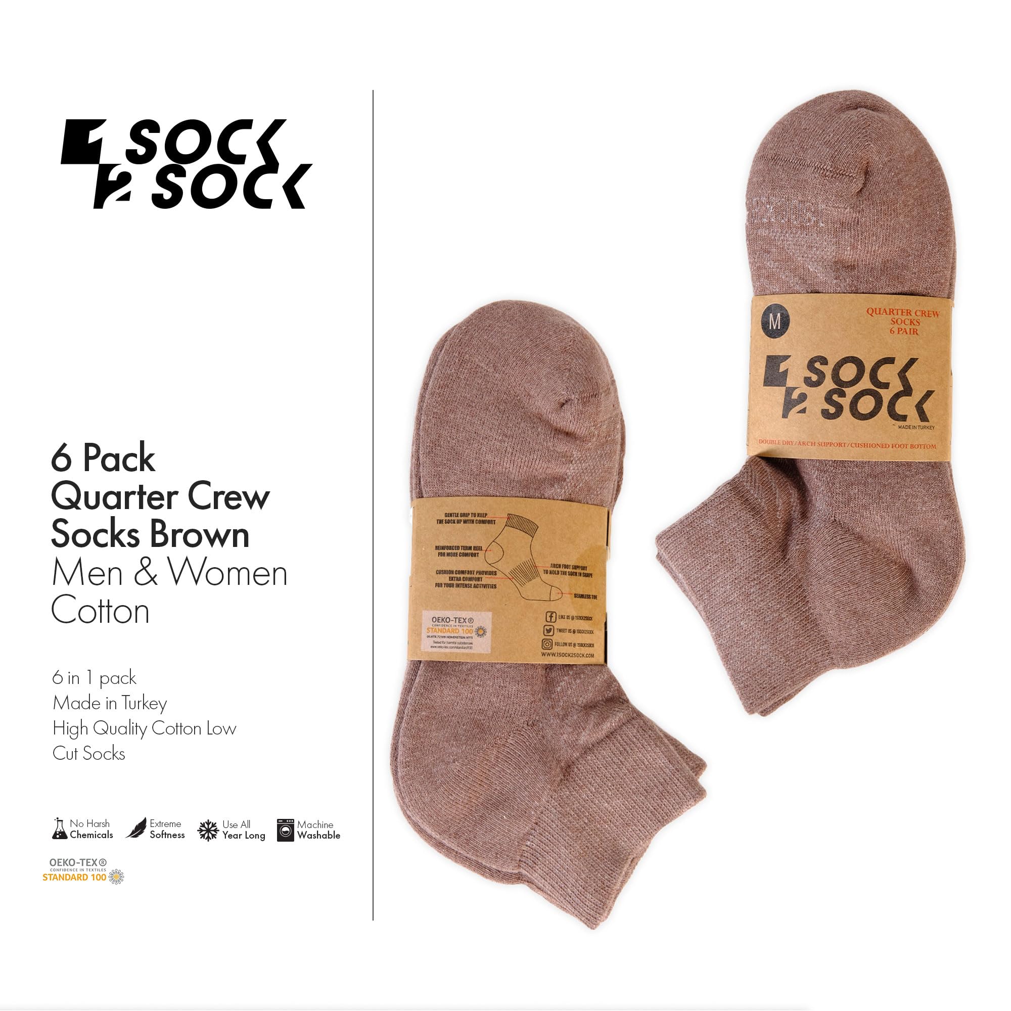 1SOCK2SOCK 6 Pack Breathable Cotton Athletic Socks for Men & Women - Ankle Crew Running Socks with Cushioned Sole - Perfect for Gym, Jogging & Daily Wear
