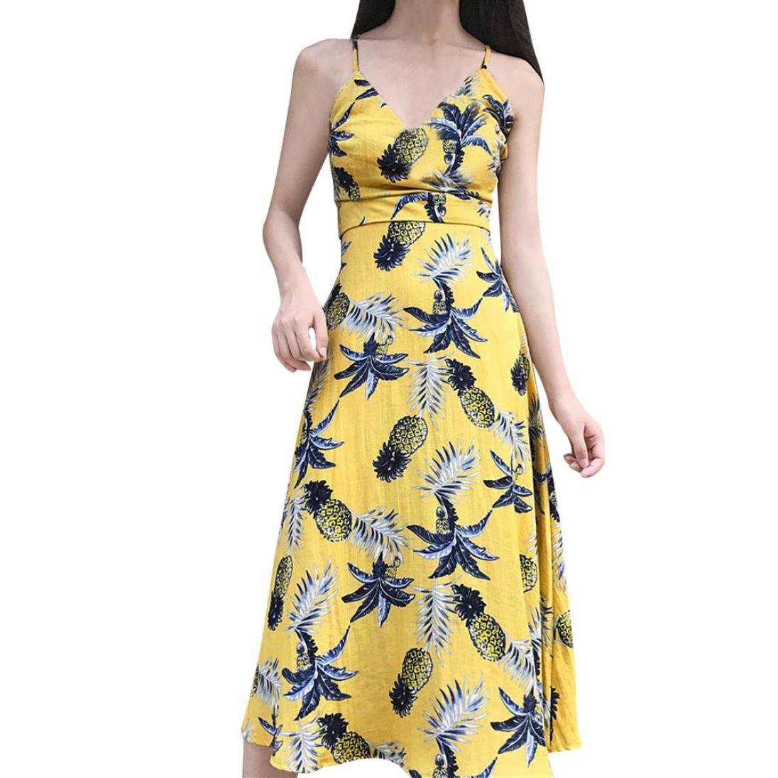 iLH Women's Maxi Dress - Boho Sexy Beachwear with Pineapple Print, Sleeveless Party Romper Sundress for Summer Vacations, Beach Trips & Outdoor Events