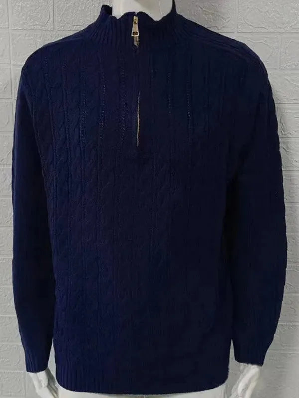 Men's Half Turtleneck Zipper Sweater - Stylish Winter Pullover for Casual Wear & Office Outfits