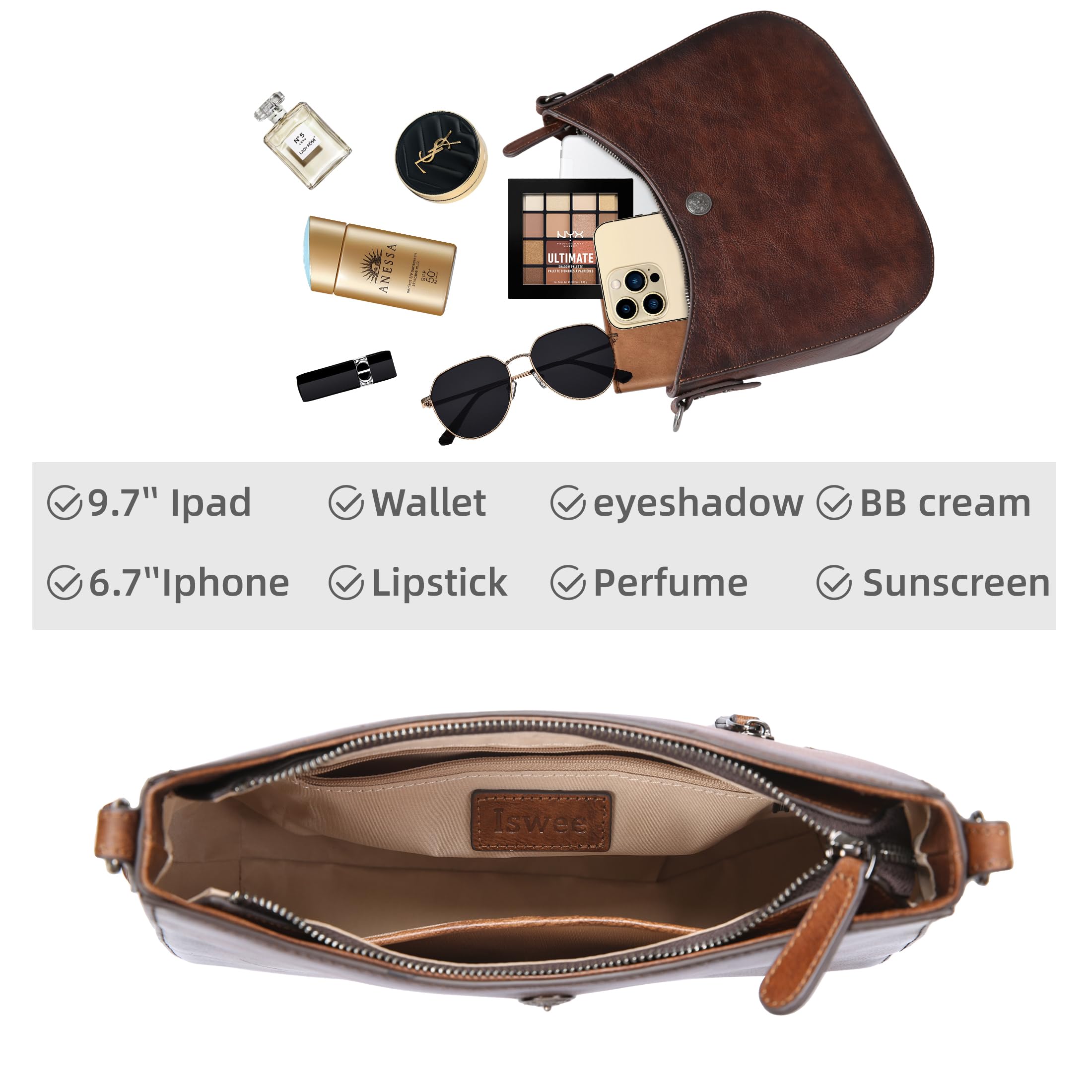 Iswee Genuine Leather Shoulder Bag for Women - Crossbody Crescent Moon Purse, Trendy Designer Satchel Handbag with Half Moon Shape | Perfect for Work, Travel & Evening Out