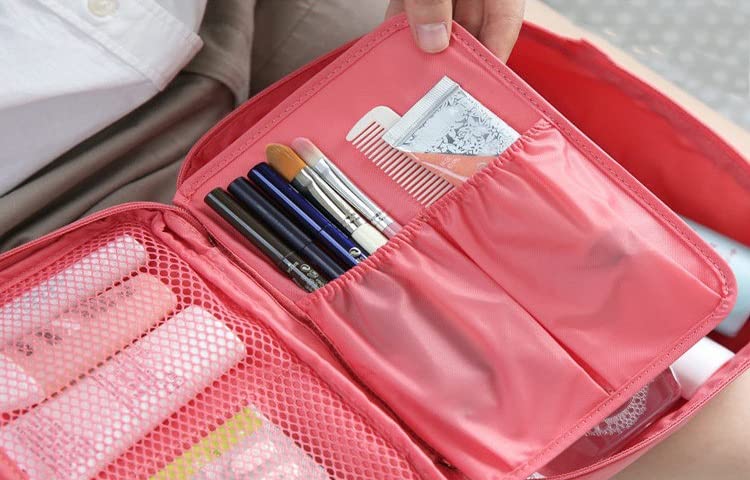 Nightstar Multifunctional Printed Cosmetic Organizer Pouch - Makeup Bag, Stationery Case & Jewelry Travel Organizer with Handle & Premium Zipper (Orange) - Perfect for Travel, Home Vanity & Daily Essentials Storage