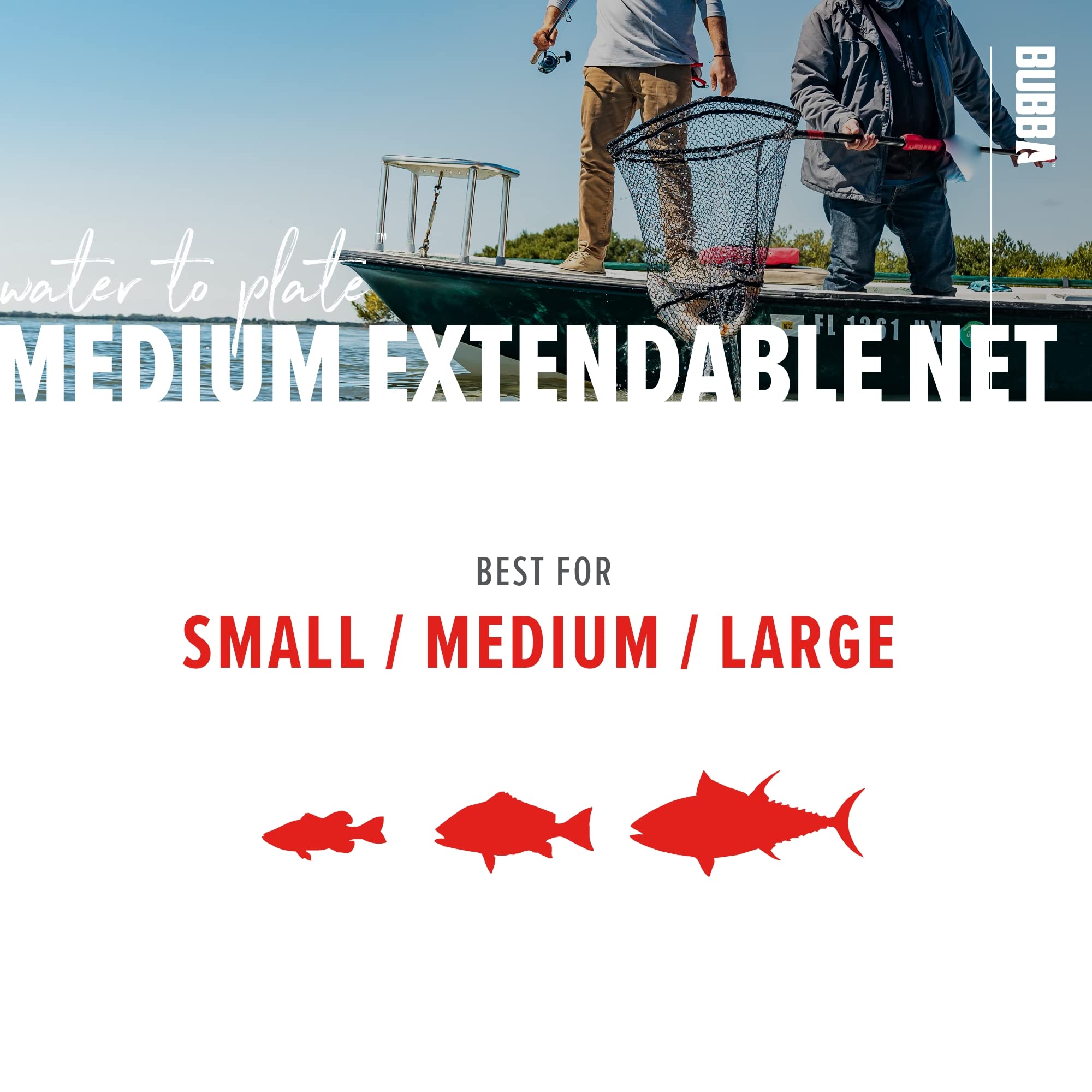 BUBBA Extendable Fishing Net with Corrosion-Resistant Frame, Non-Slip Handle & Carbon Fiber Pole - Perfect for Freshwater, Saltwater, Boat Fishing & Outdoor Adventures