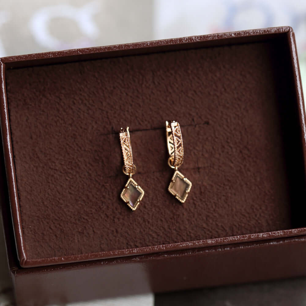 Celestial Brown Quartz Rhombus Drop Earrings for Women - Elegant Boho Jewelry Gift | Perfect for Parties, Weddings & Date Nights