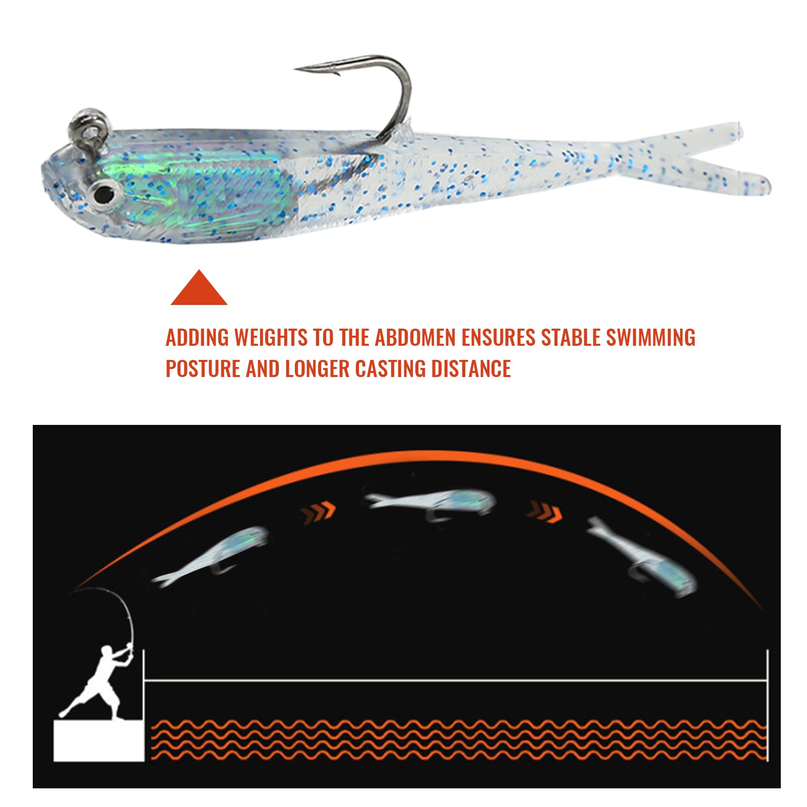 10 Pcs Pre-Rigged Jig Head Soft Fishing Lures Kit with Flexible X-Tail - Bass Trout Swimbaits for Freshwater & Saltwater Fishing - Perfect for Shore, Boat and Ice Fishing Adventures