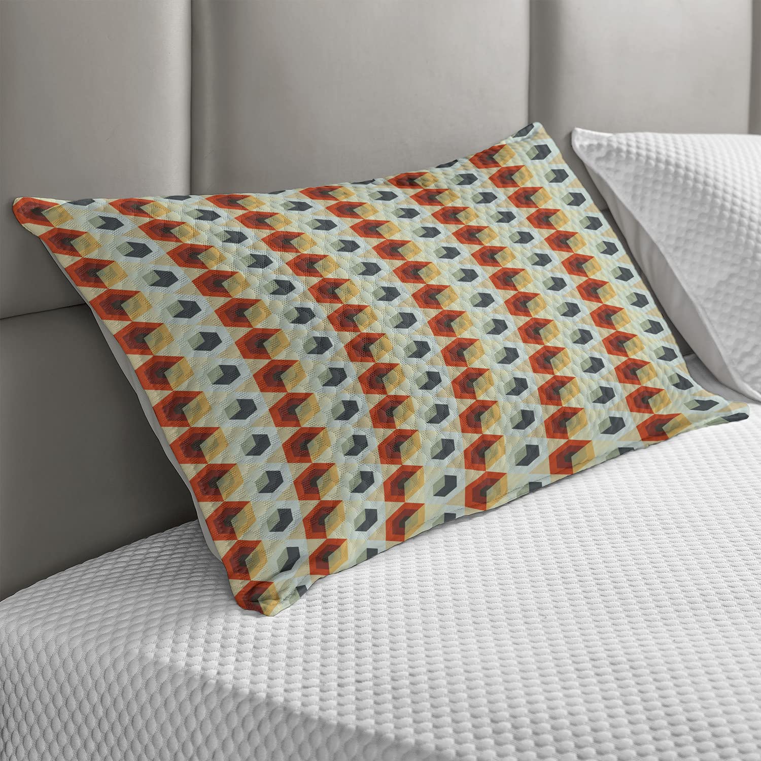 Ambesonne Geometric Quilted Pillow Cover - Hexagonal Comb Pattern with Abstract Rhombus Borders, Modern King Size Decorative Pillow Case 36