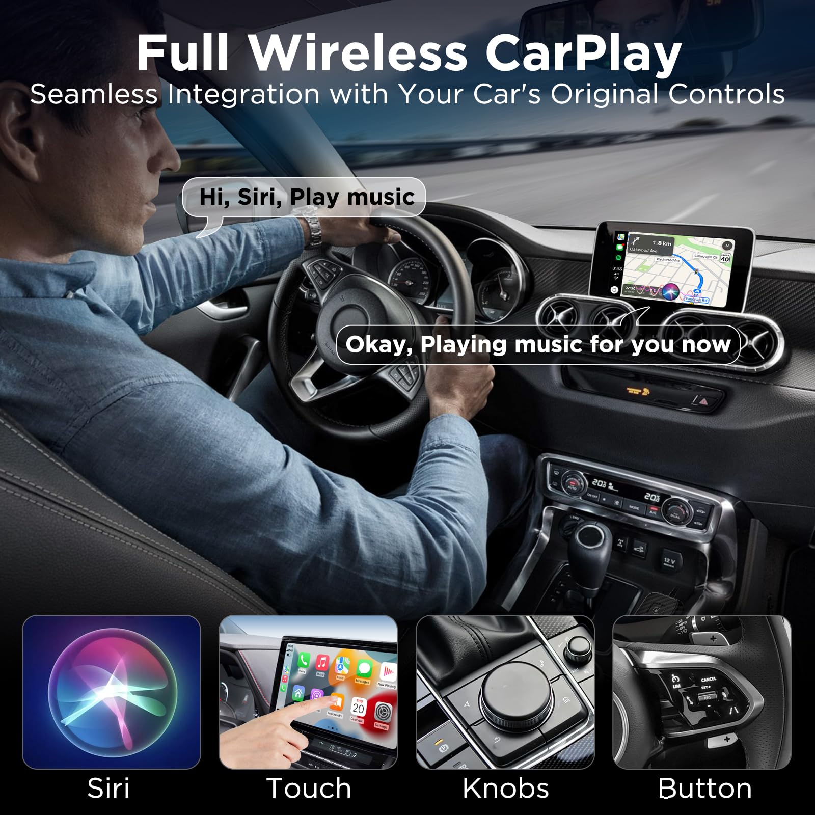 2023 Wireless CarPlay Adapter - Convert Wired to Wireless for Apple CarPlay | USB A/USB C Compatible | Plug & Play Easy Setup | THT-020-4 | Perfect for Commuting, Road Trips & Hands-Free Driving