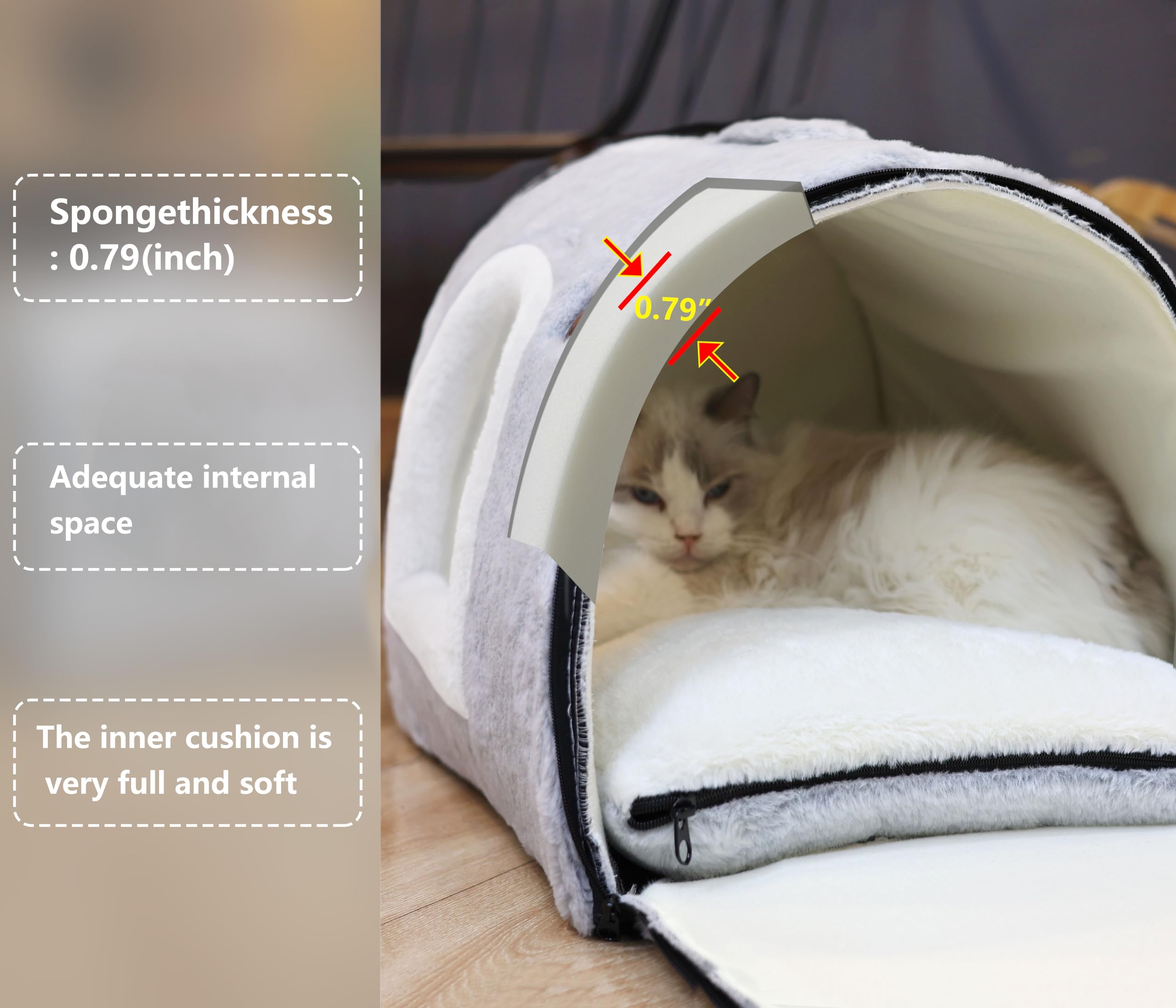 Cozy Cat Bed Cave - Soft & Comfortable Enclosed Cat House with Removable Washable Cushion - Indoor Cat Bed & Small Dog Tent in Grey - Perfect for Napping, Hiding & Relaxing at Home